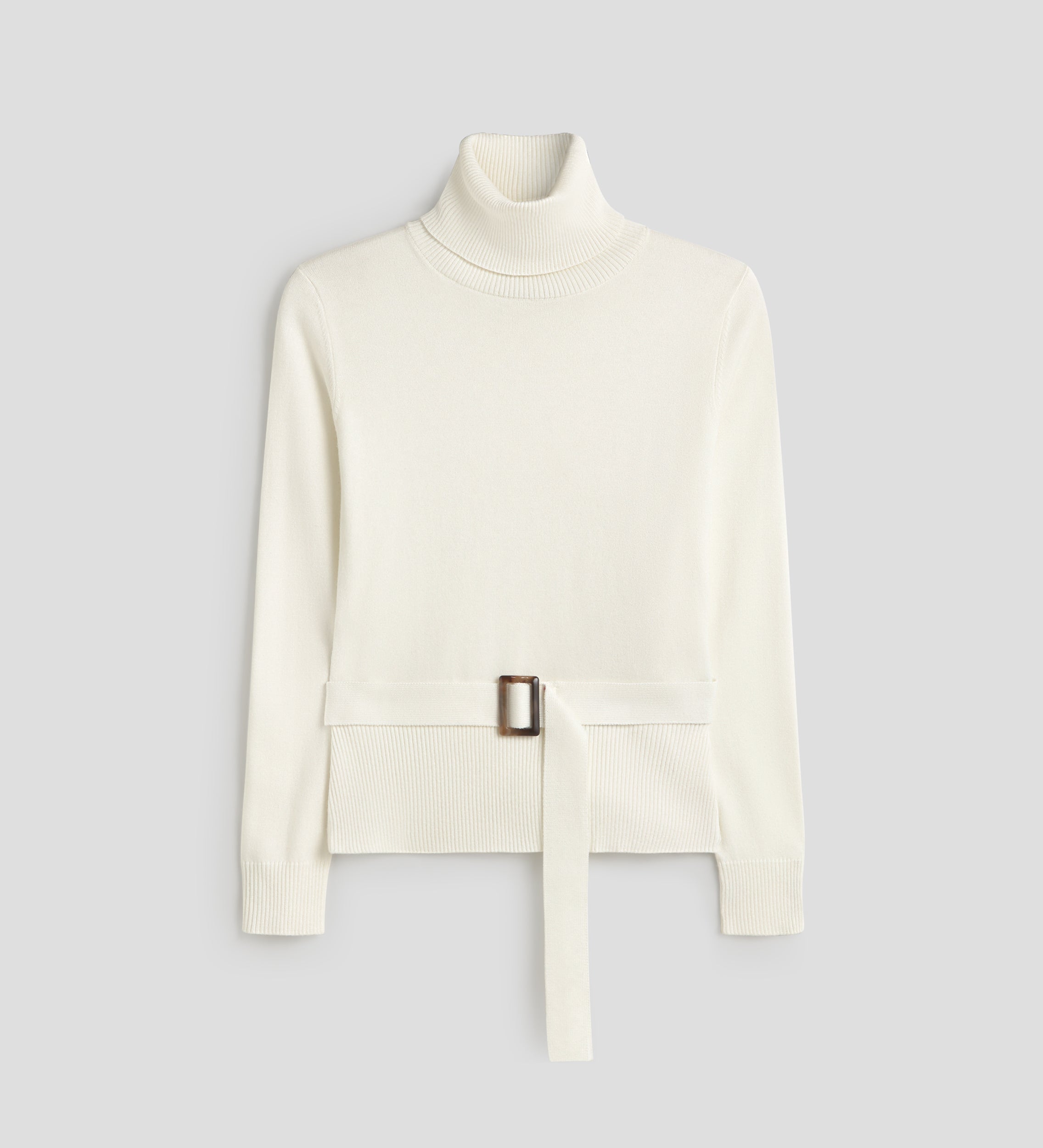 High-neck sweater with belt