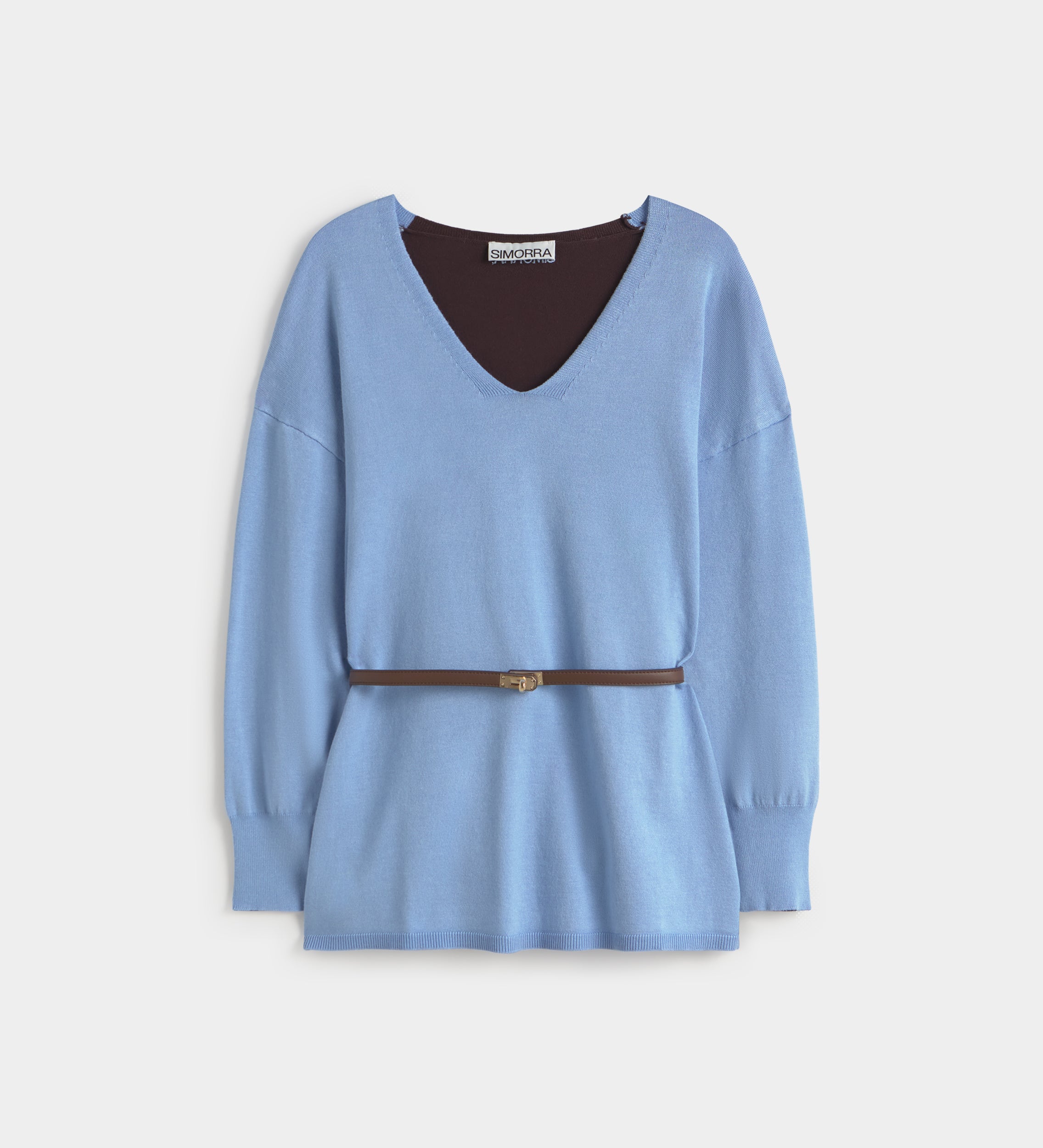 Two-tone sweater with belt