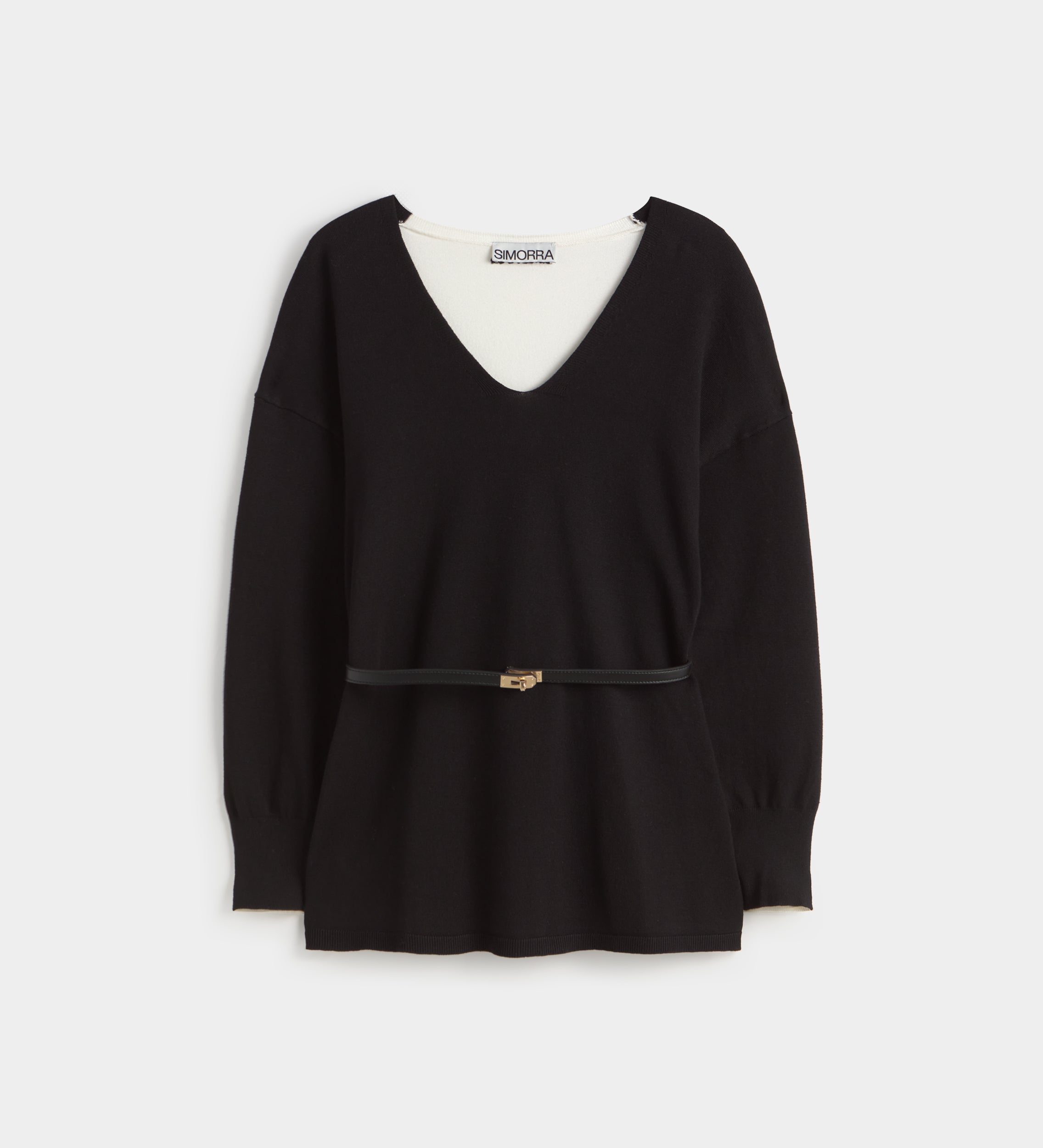 Two-tone sweater with belt