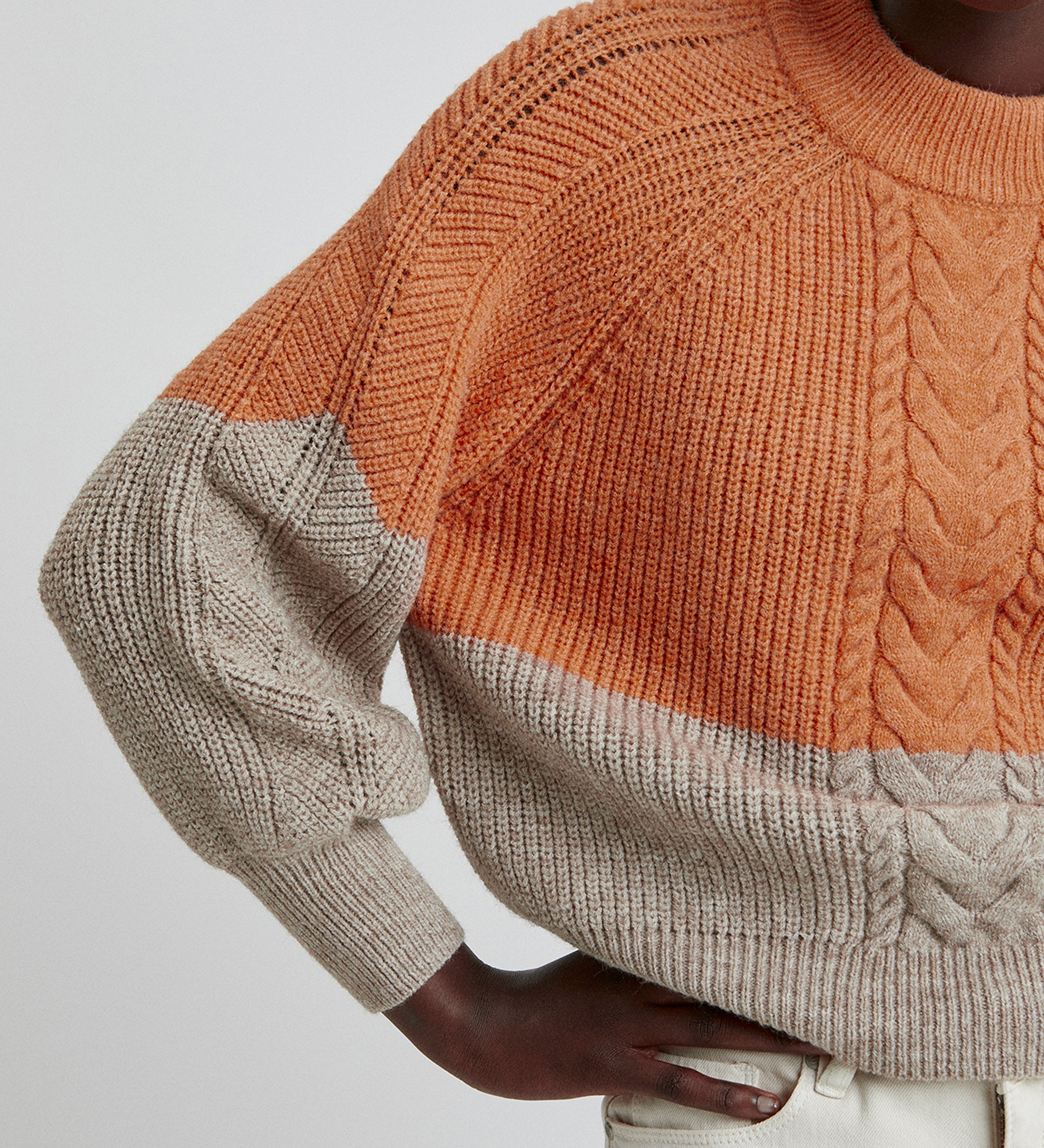 Two-tone braided sweater