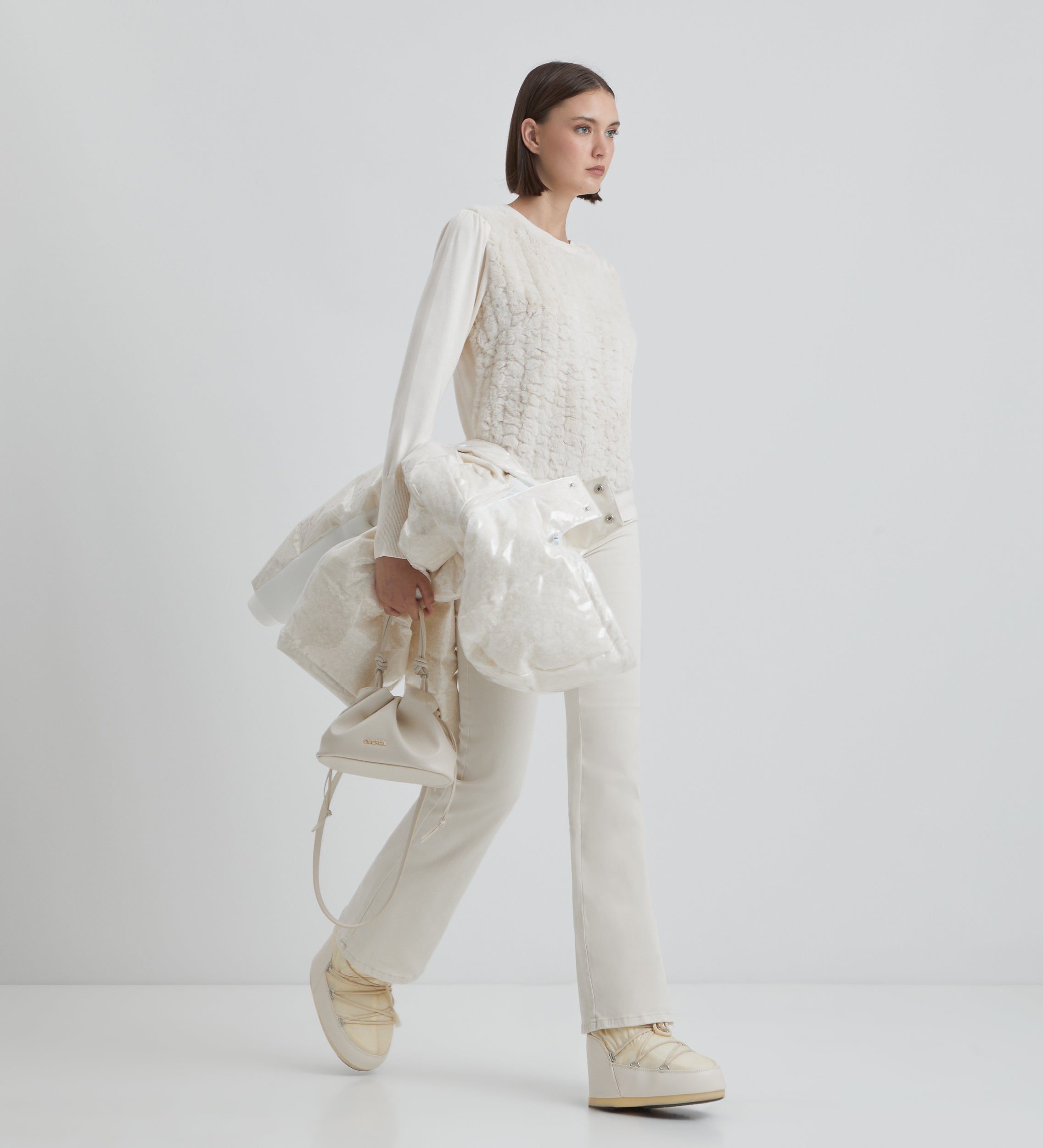 Two-material eco-fur sweater