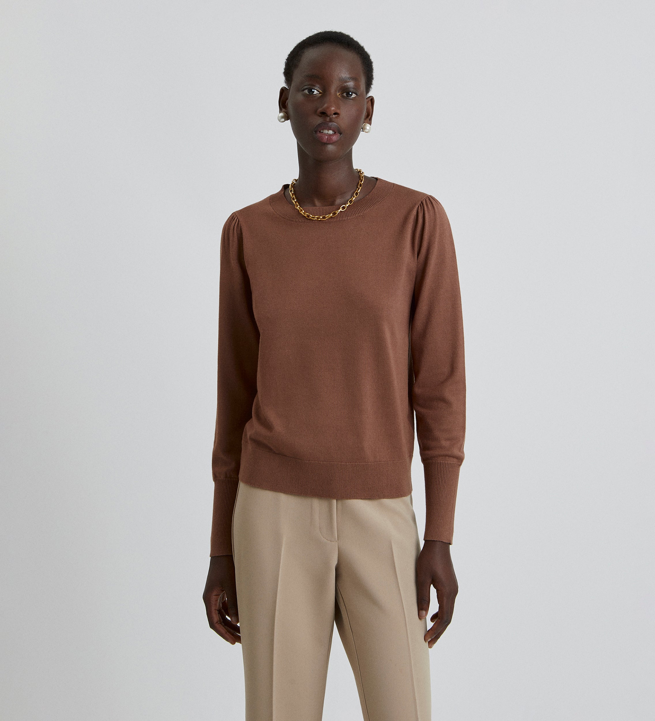 Gathered sleeve sweater