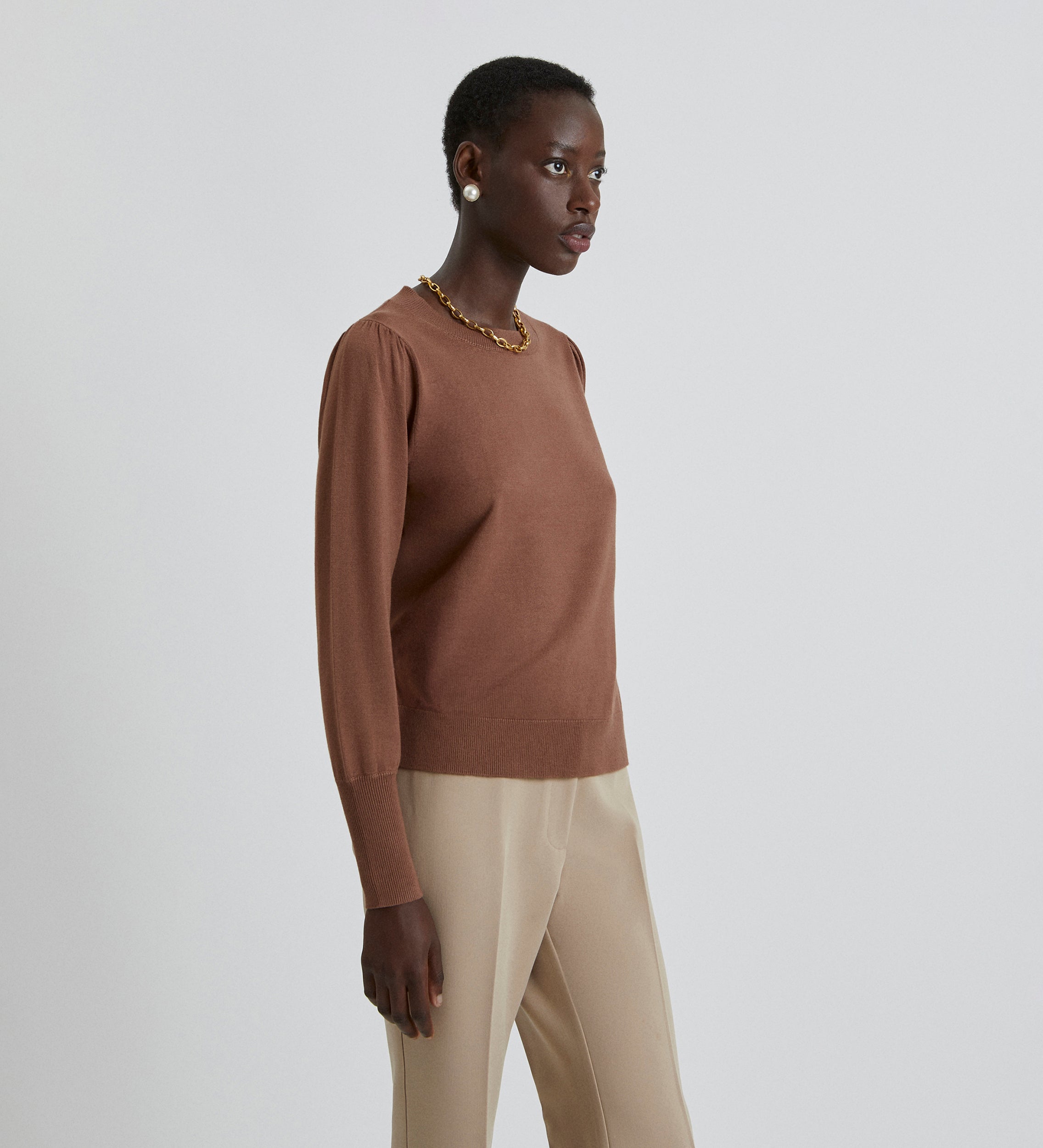 Gathered sleeve sweater