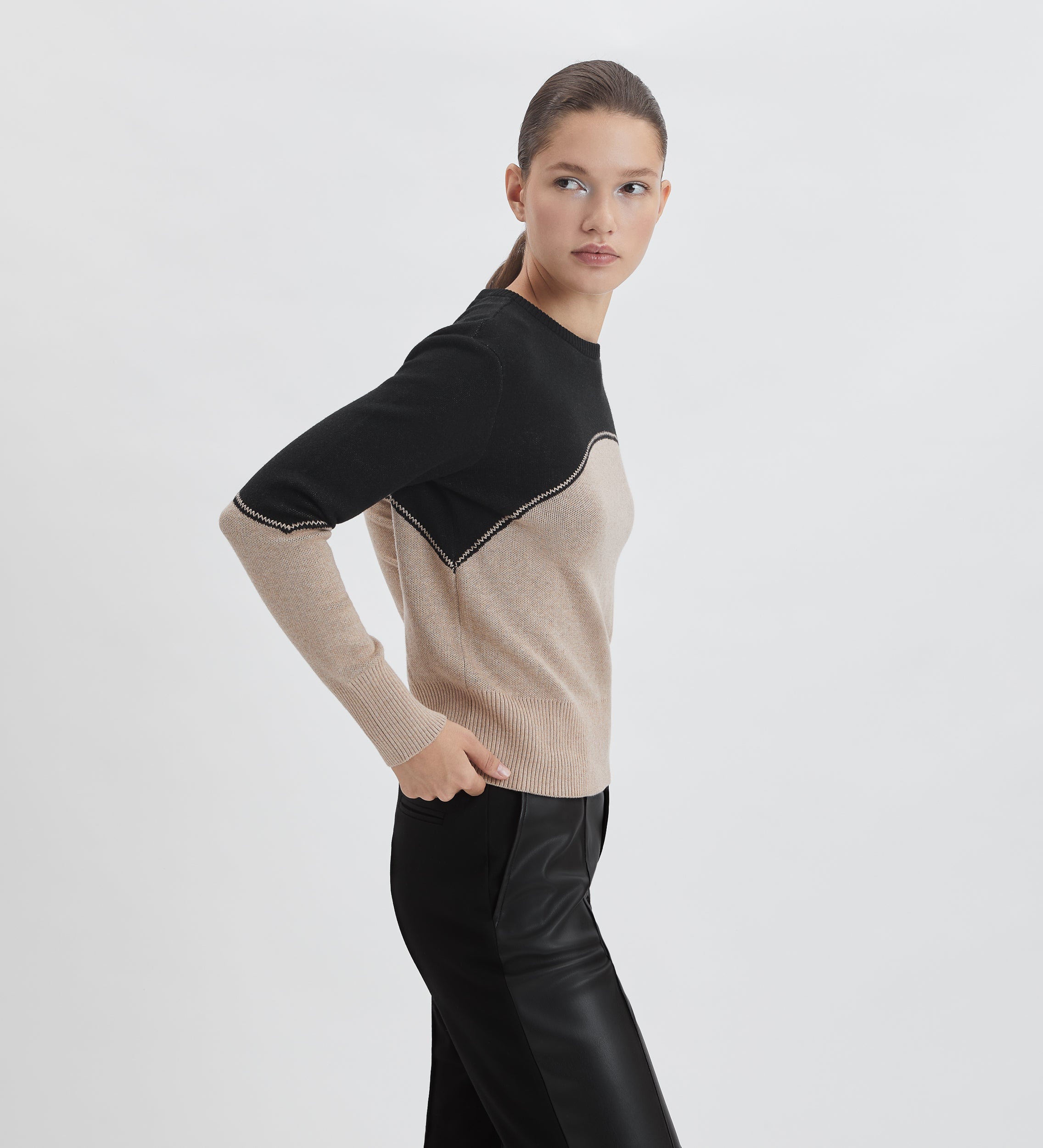 Pull col rond bicolore