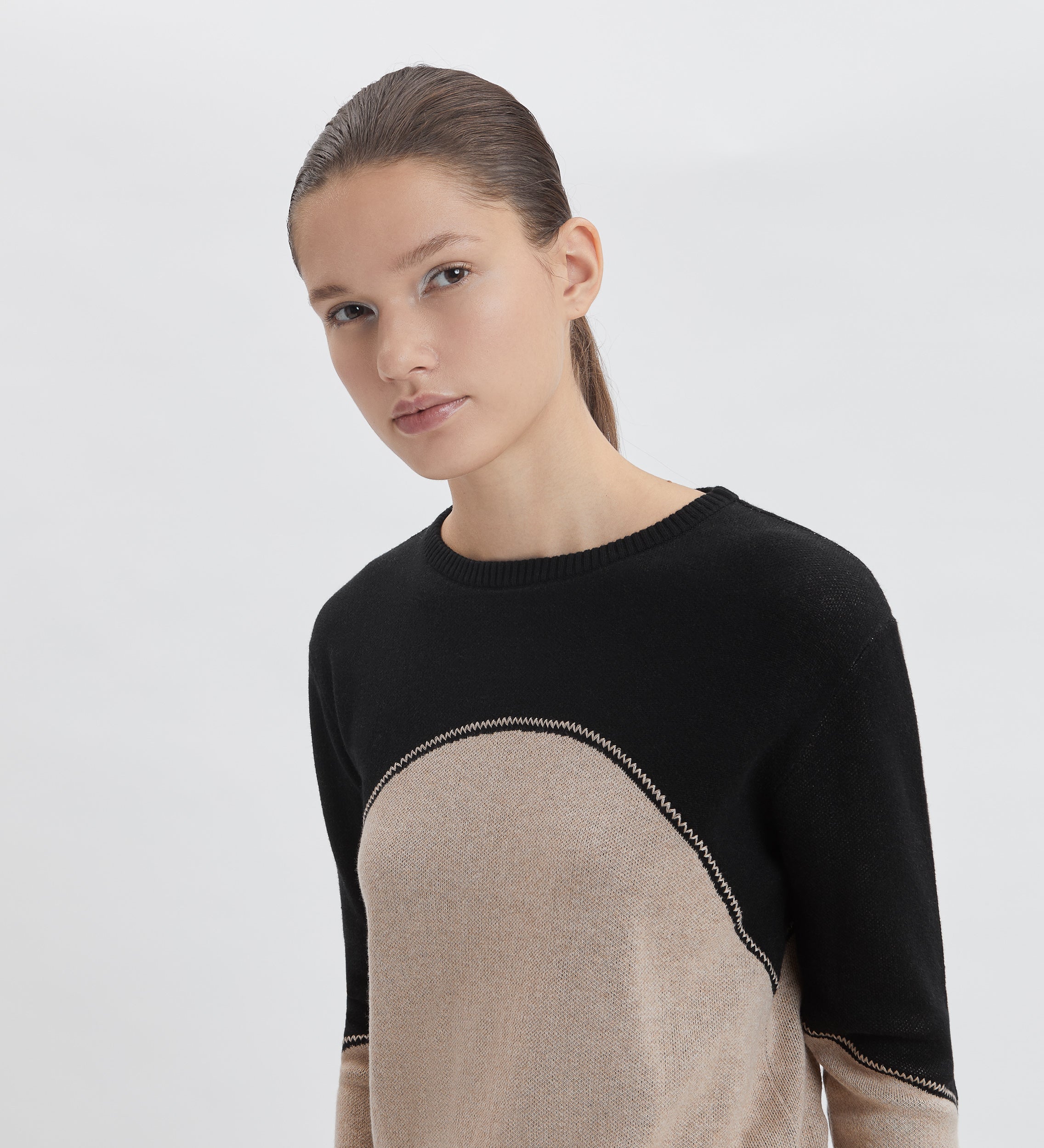 Pull col rond bicolore