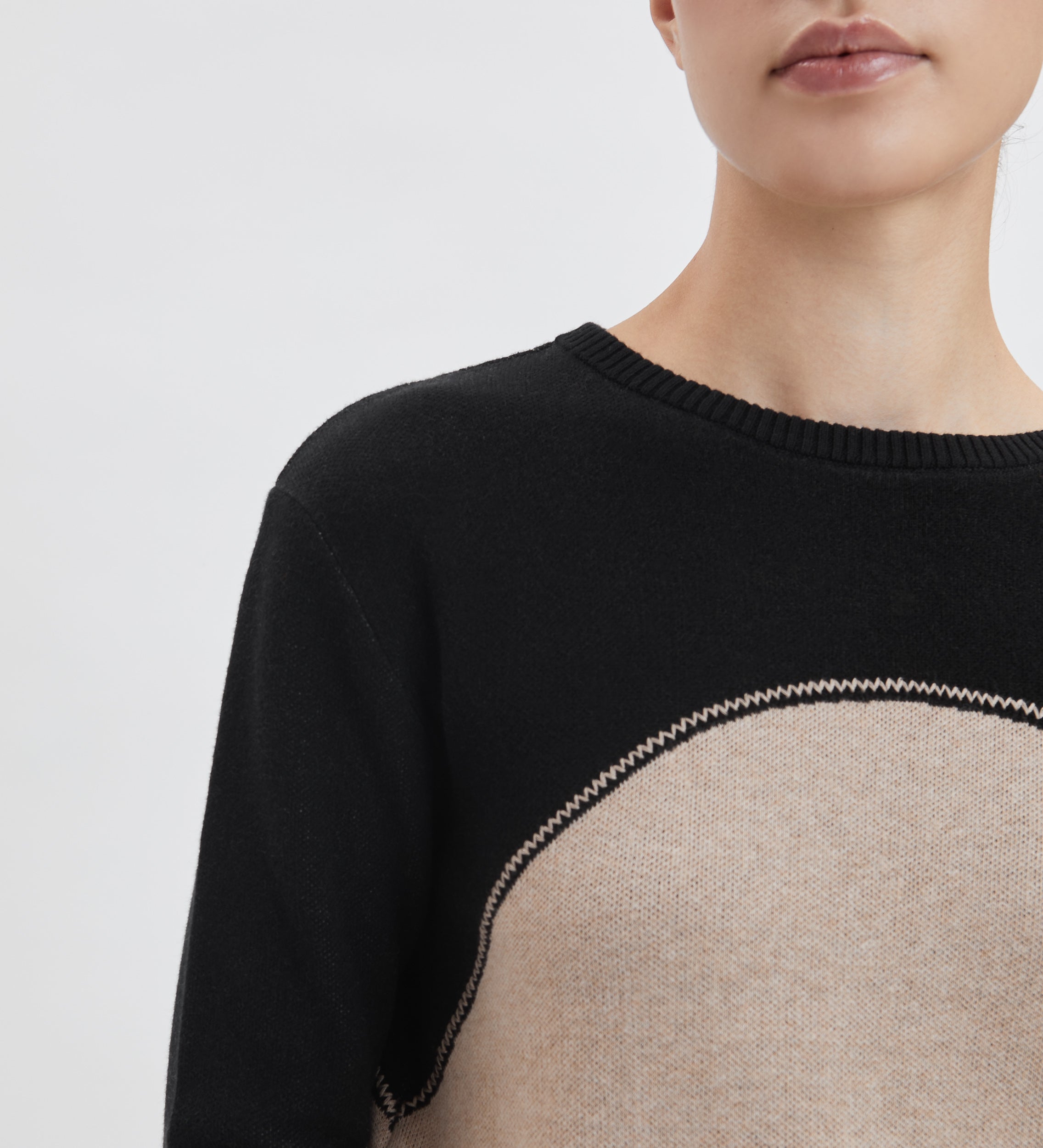 Pull col rond bicolore