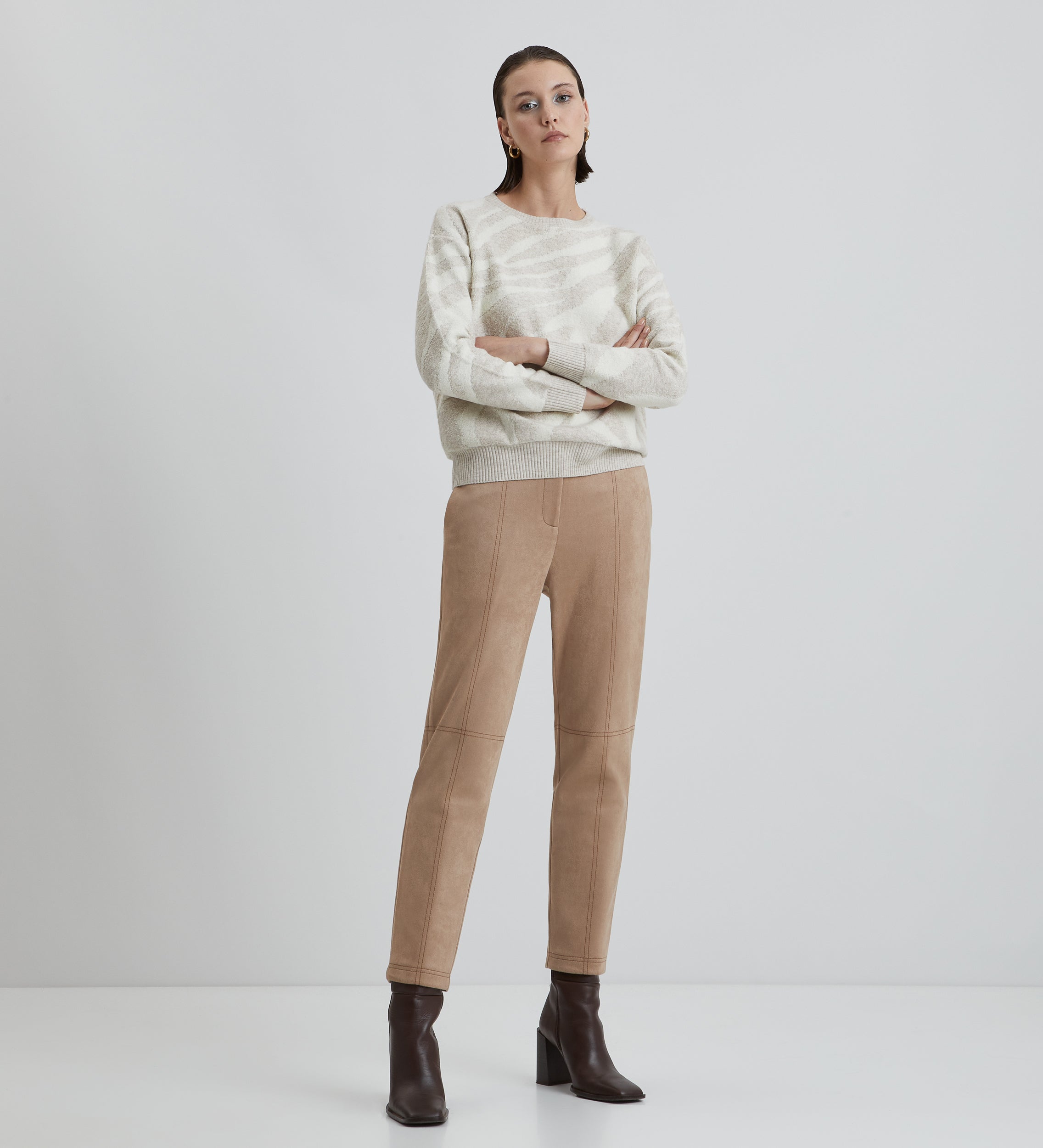 Suede pants with stitching