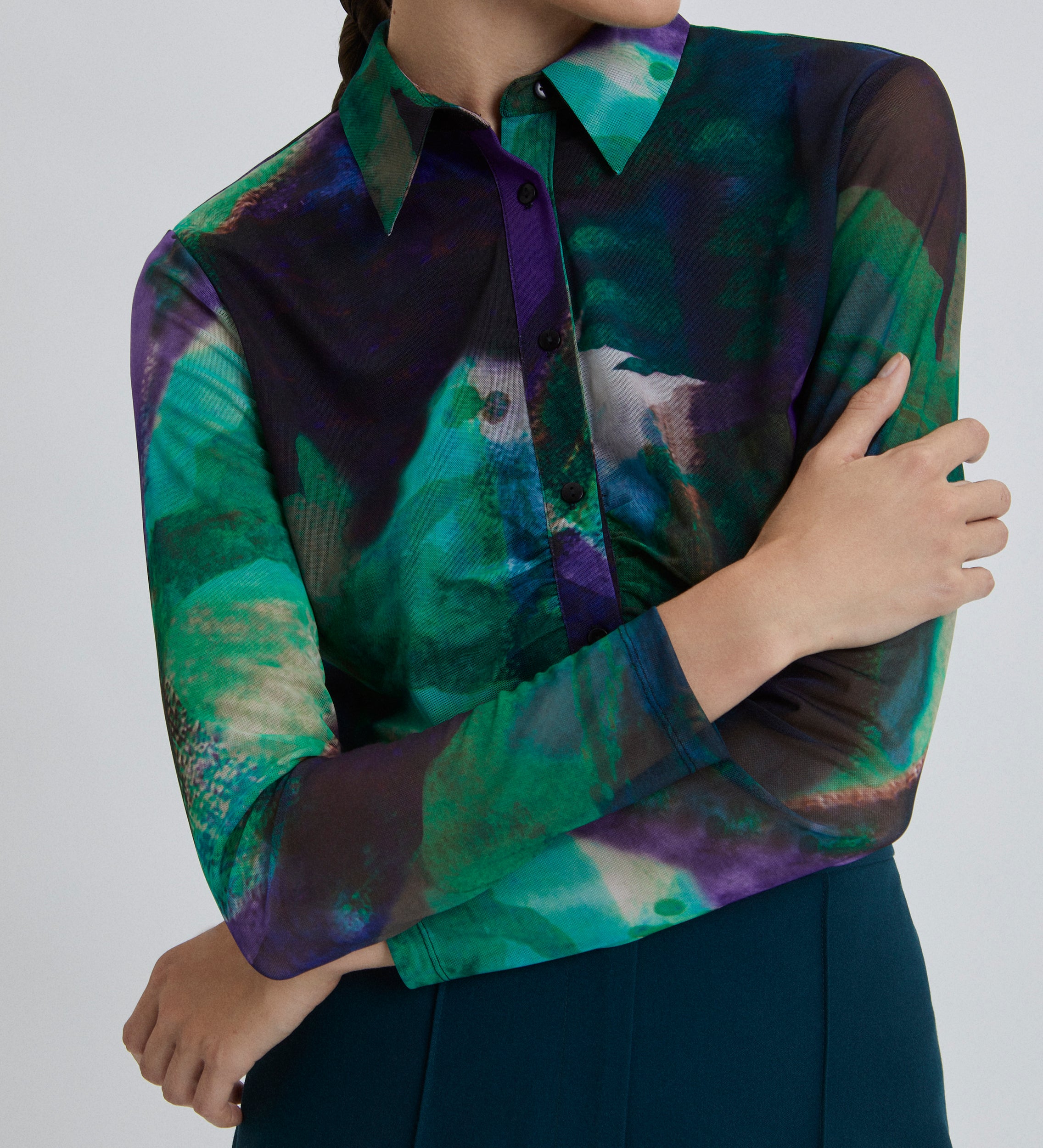 Printed tulle top