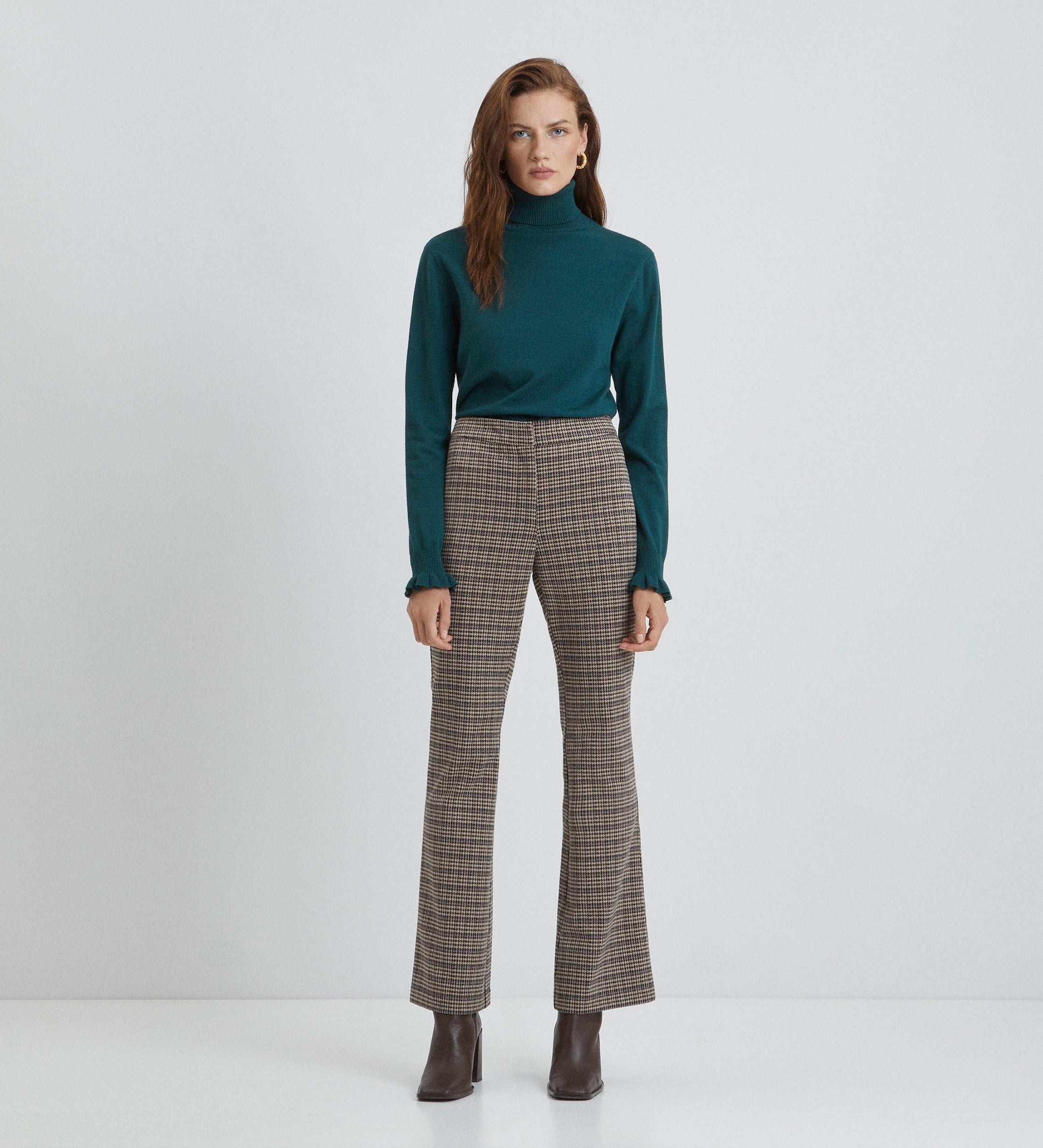 Checked flared trousers