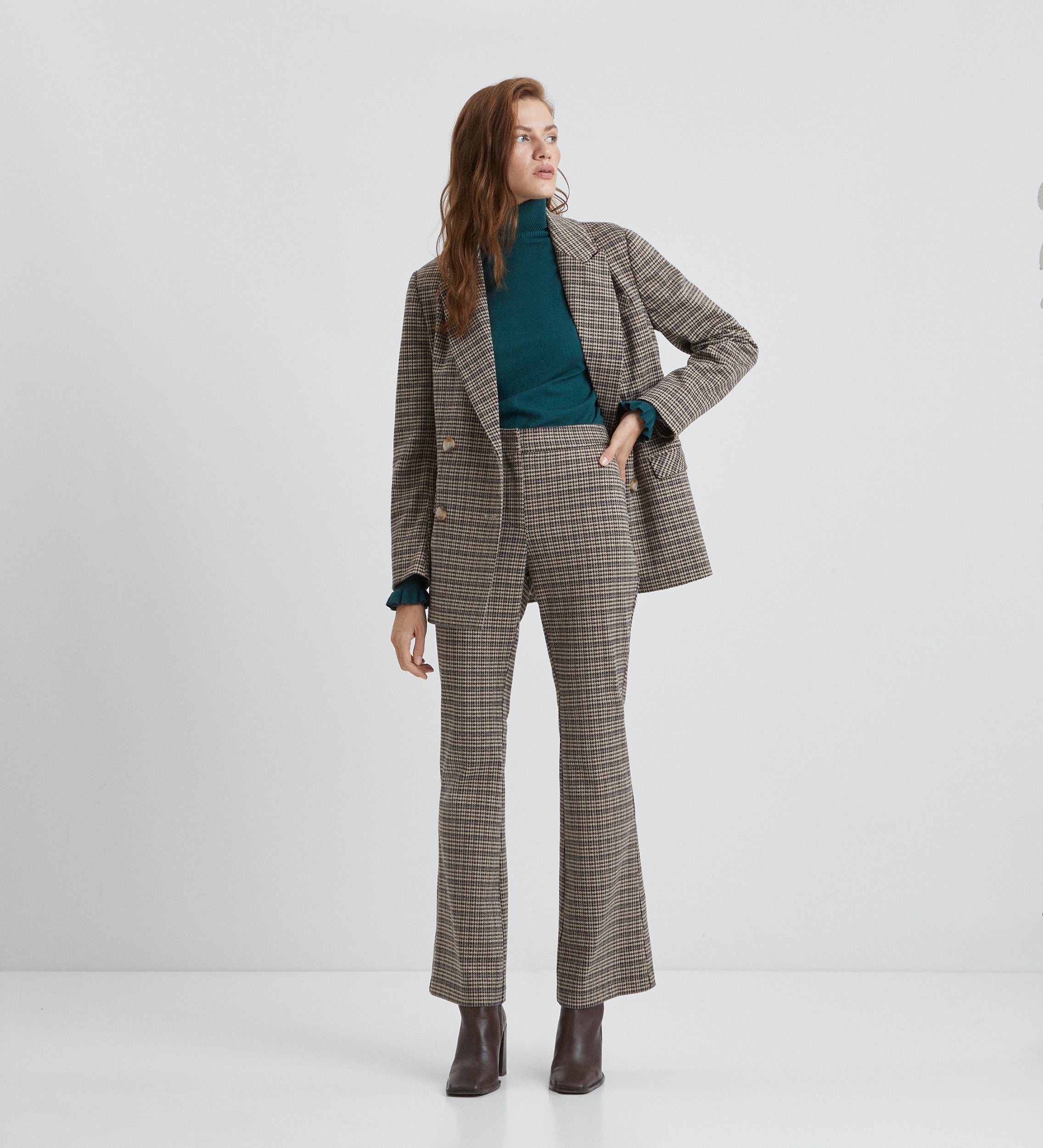 Checked flared trousers
