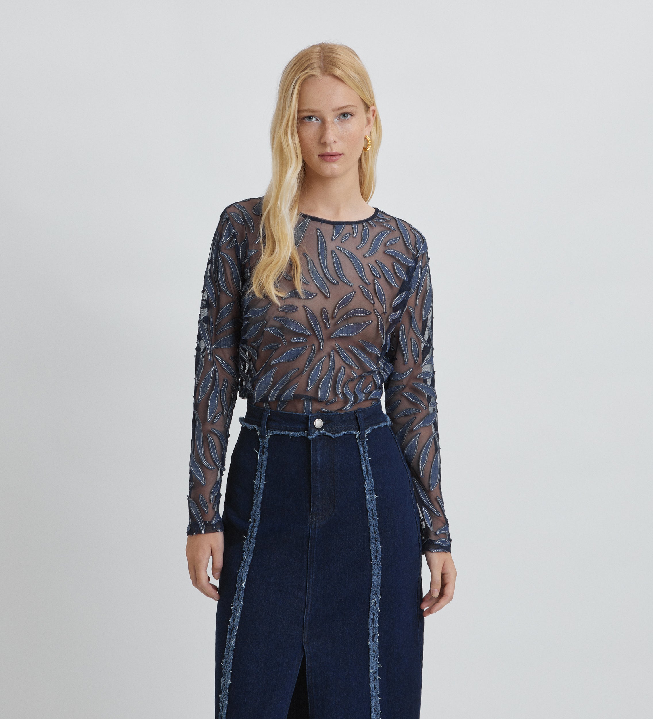 Fringe denim skirt