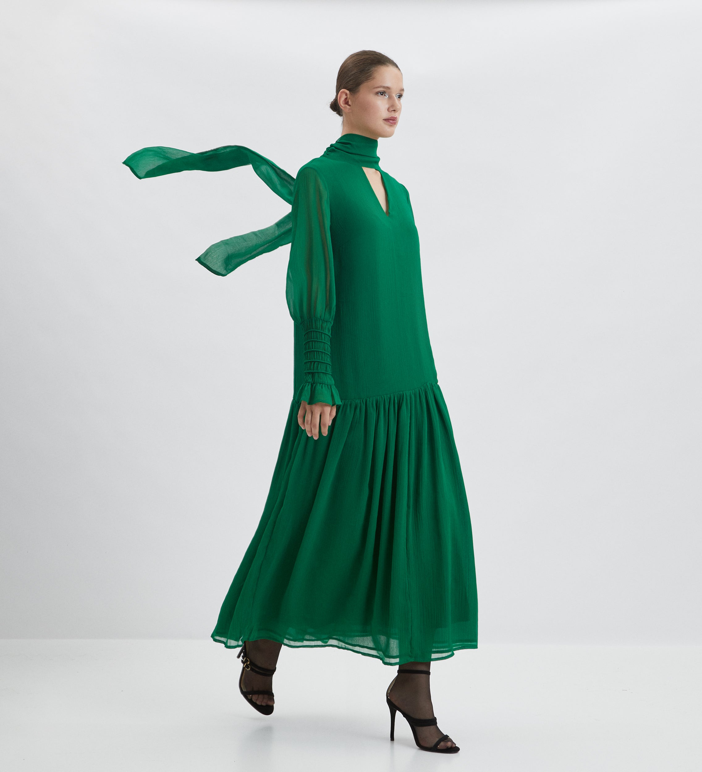 Long sleeve chiffon dress