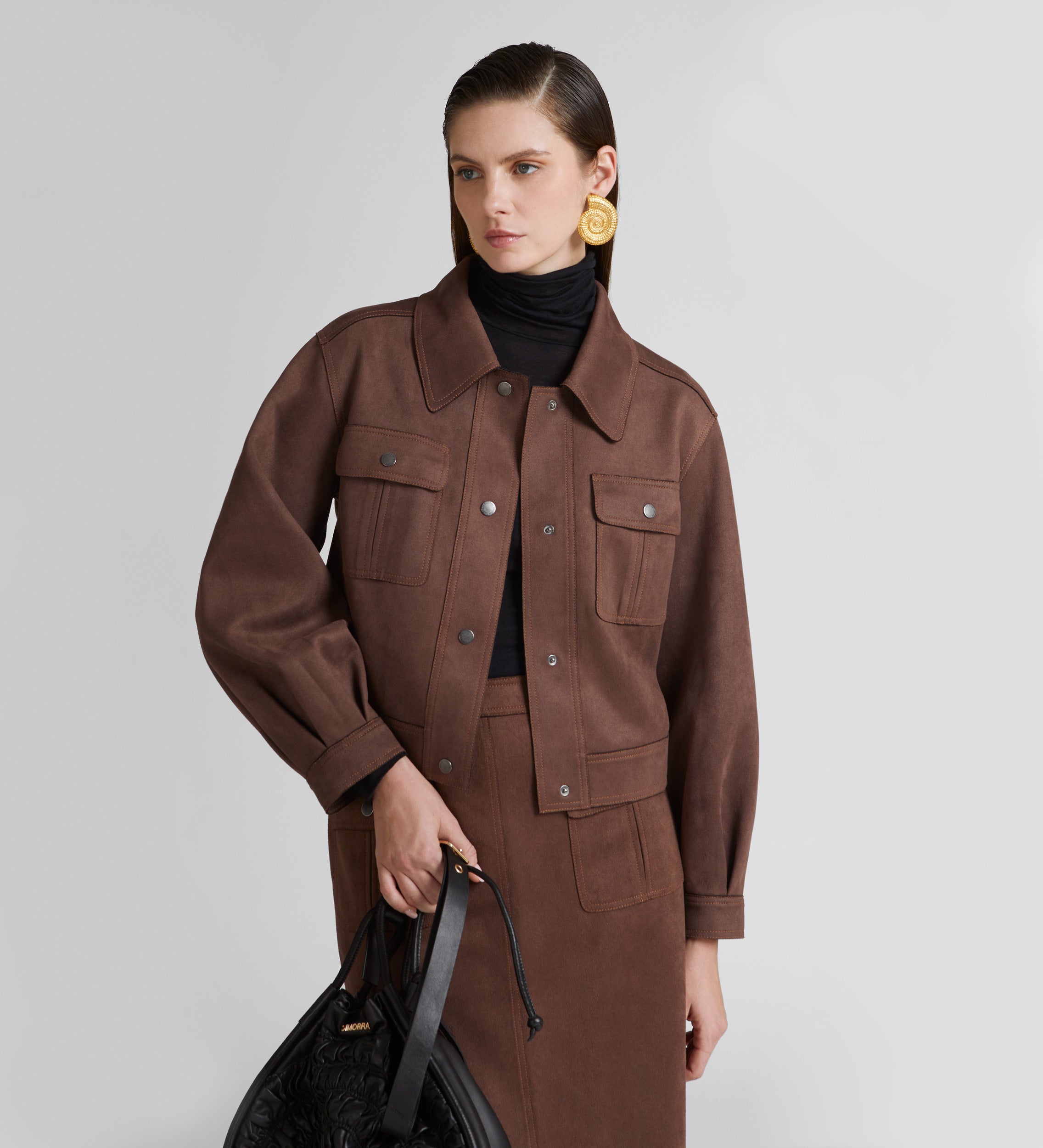 Chaqueta antelina manga abullonada