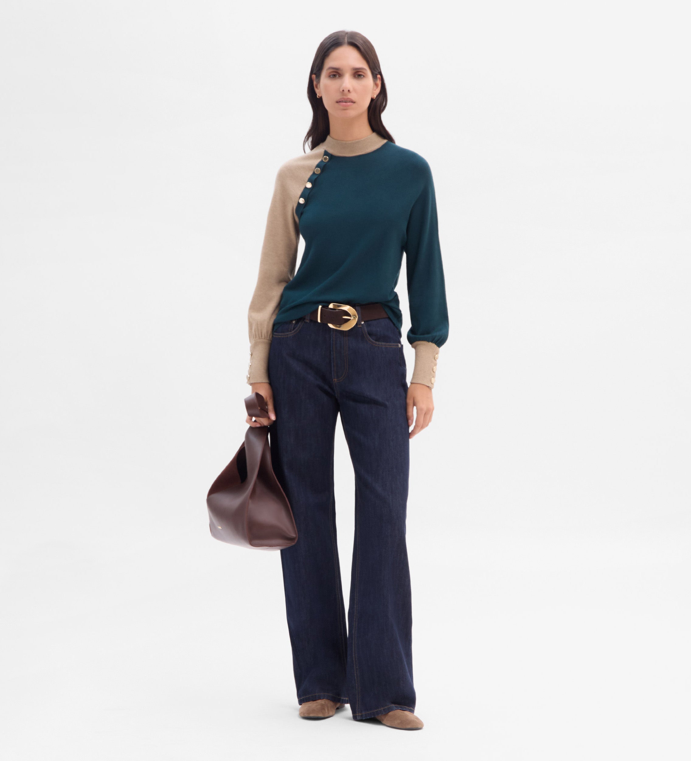 Pull boutonné bicolore