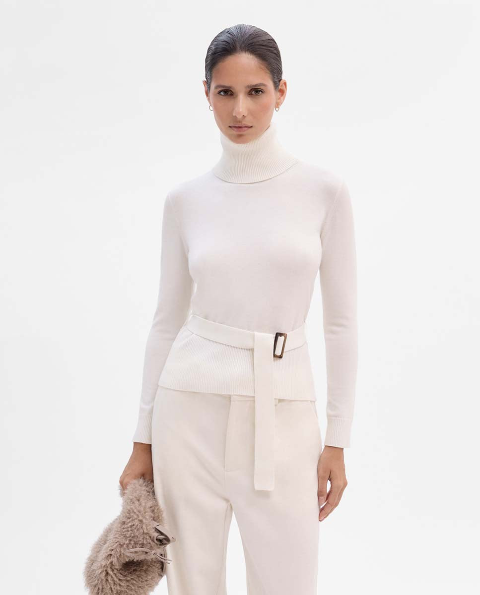 High-neck sweater with belt