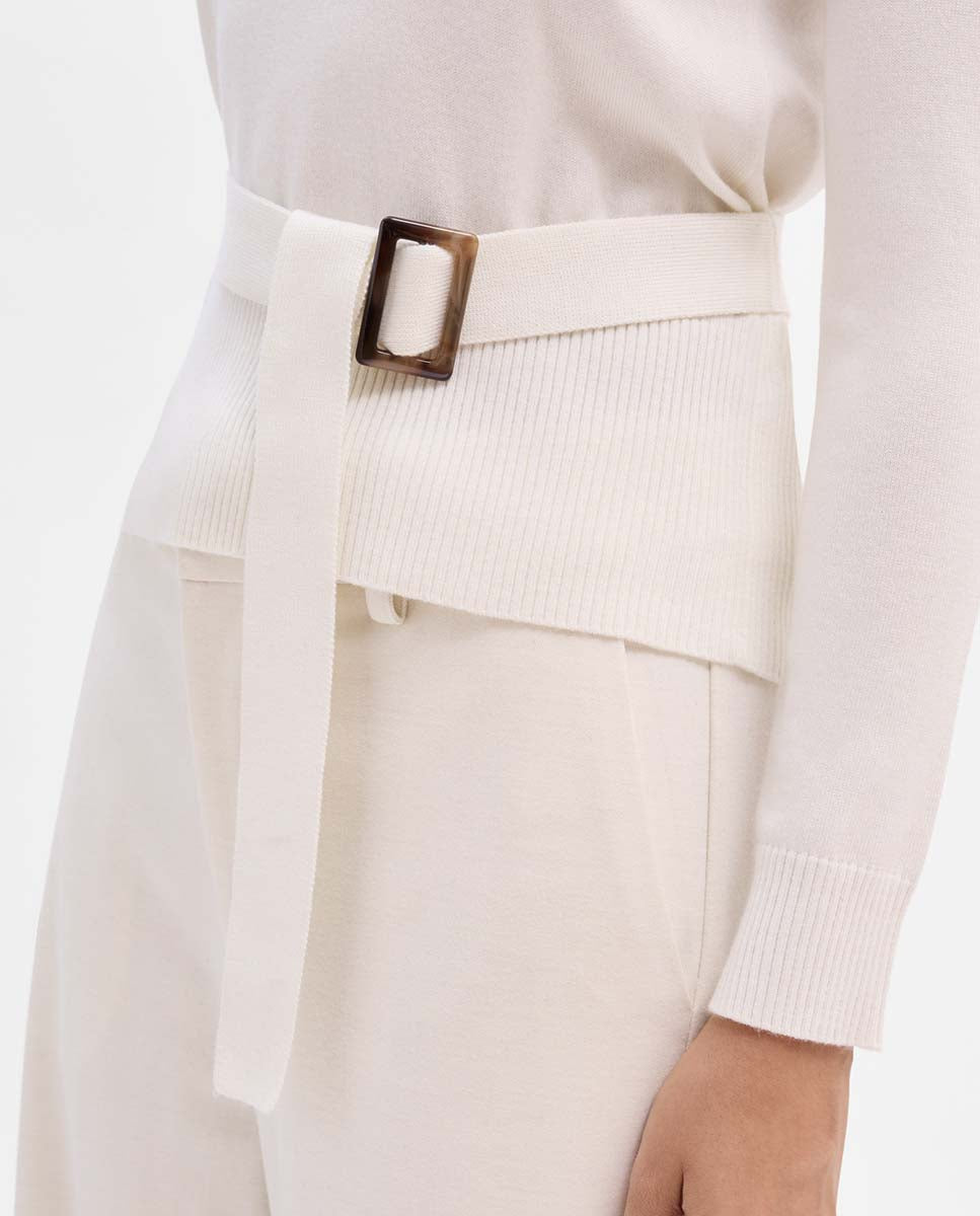 High-neck sweater with belt