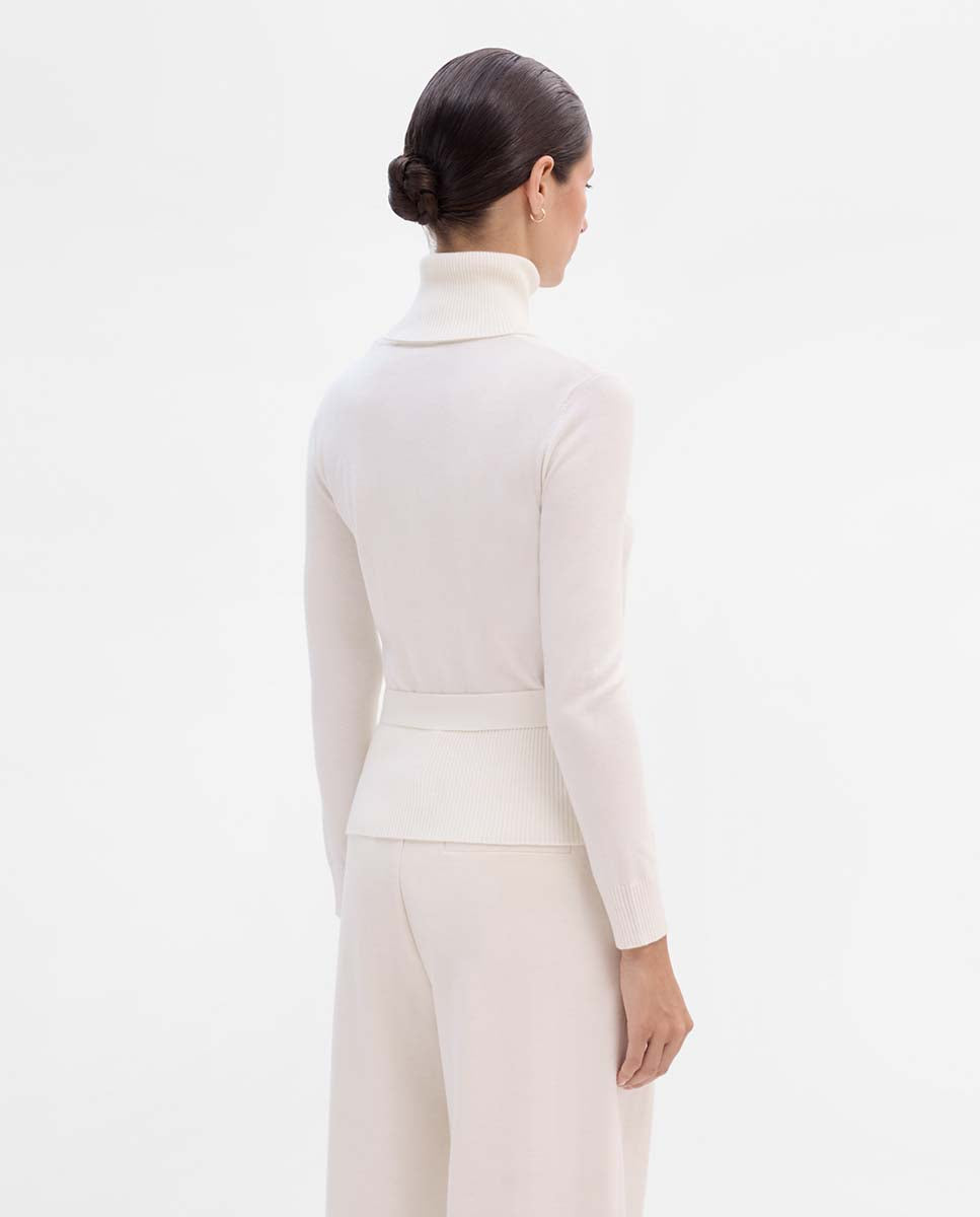 High-neck sweater with belt