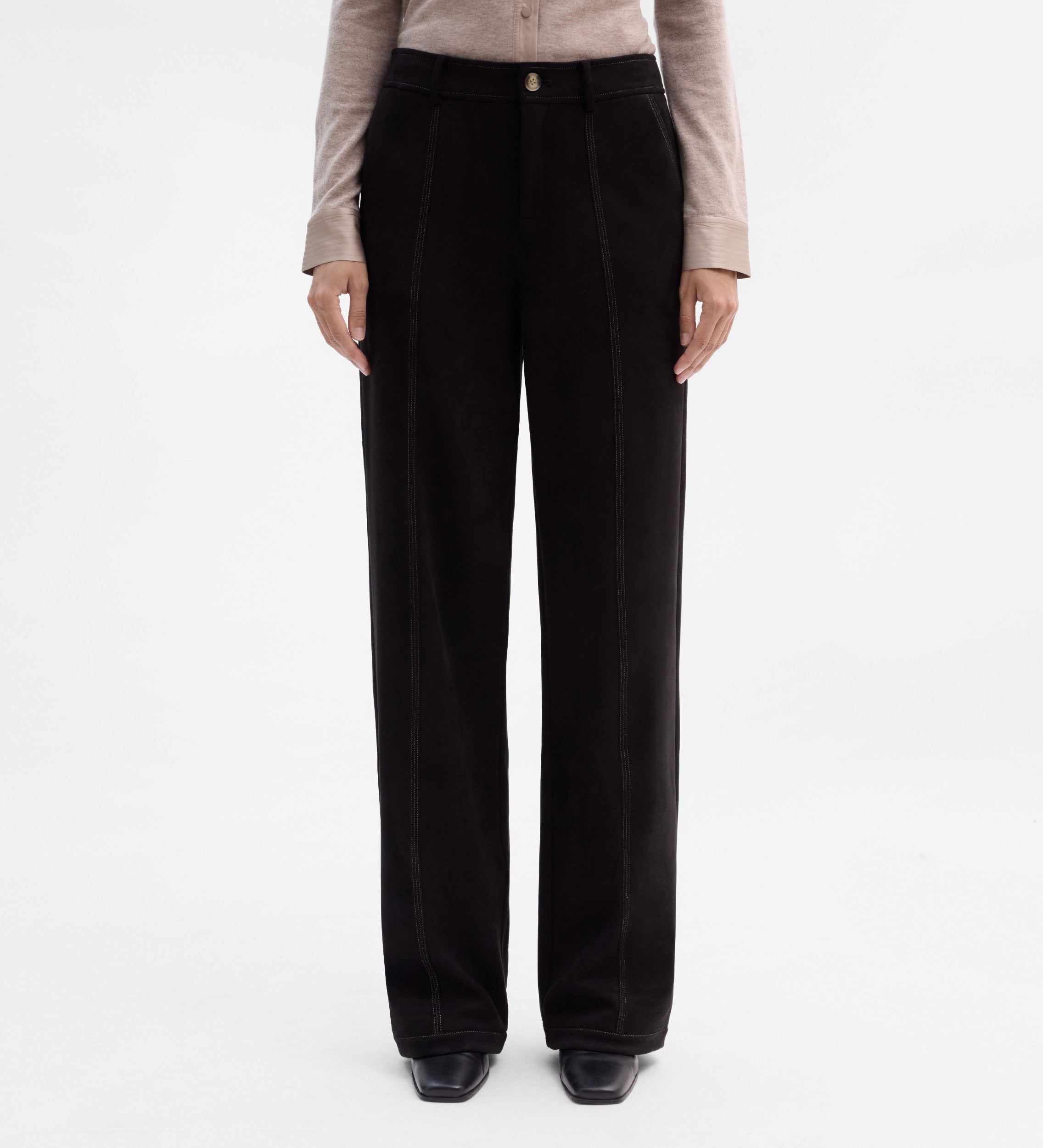 Suede pants with stitching