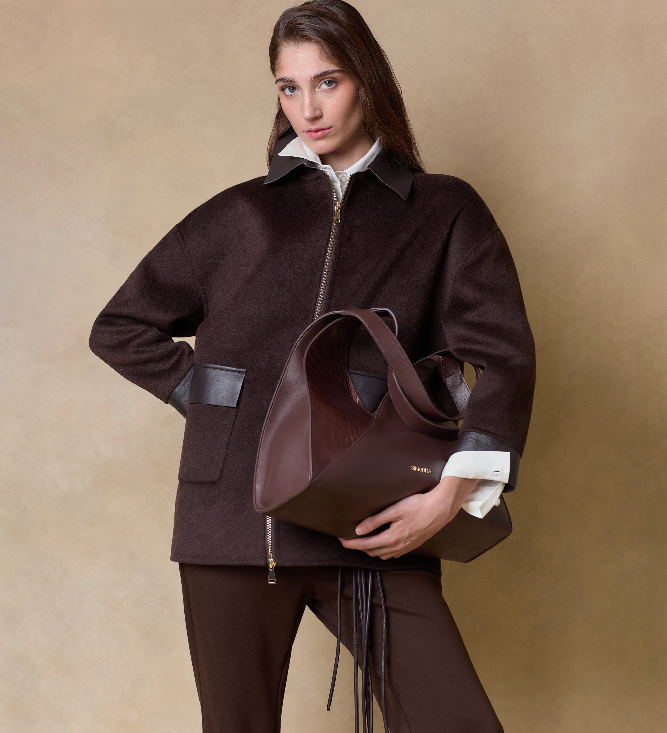 Bi-material wool jacket