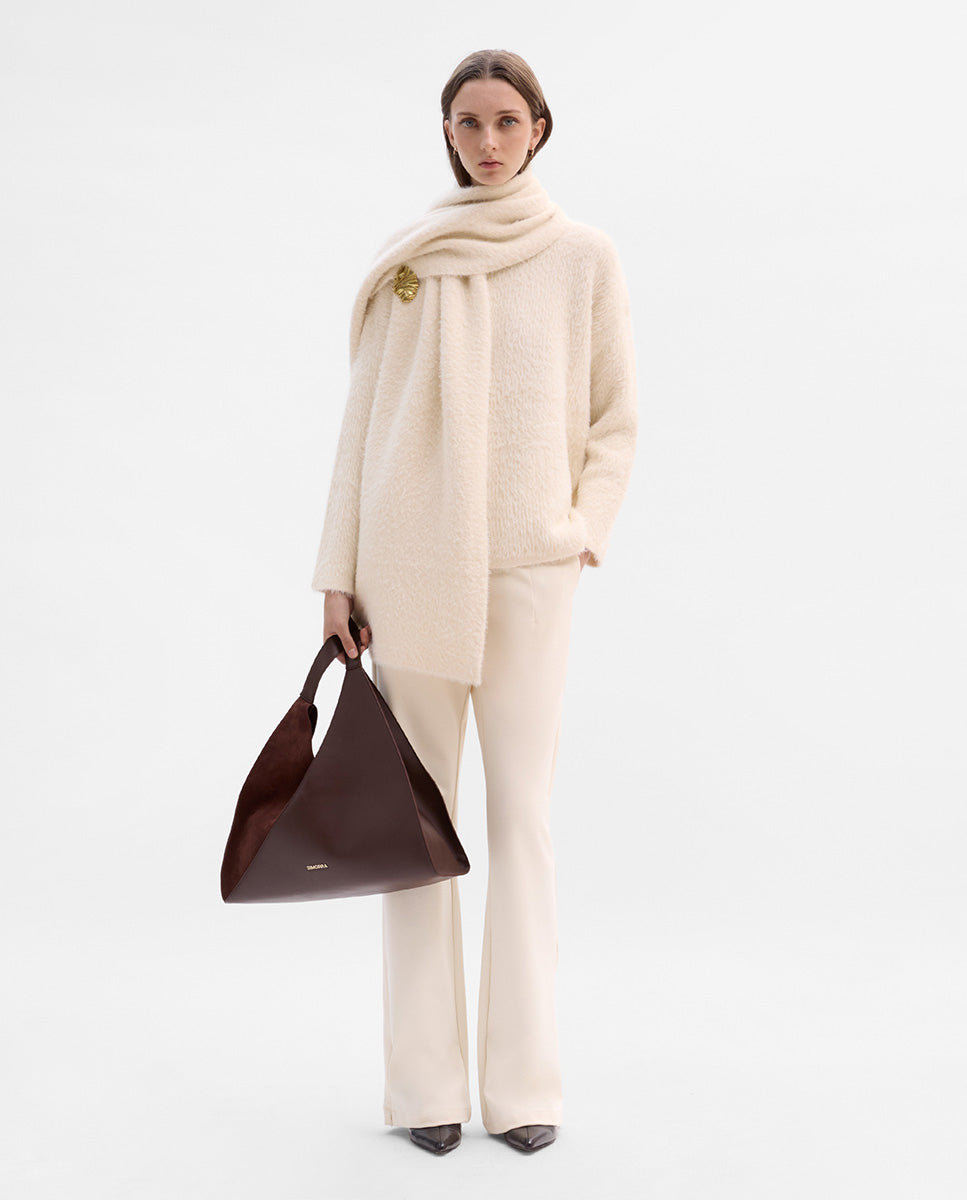 Fur effect scarf sweater