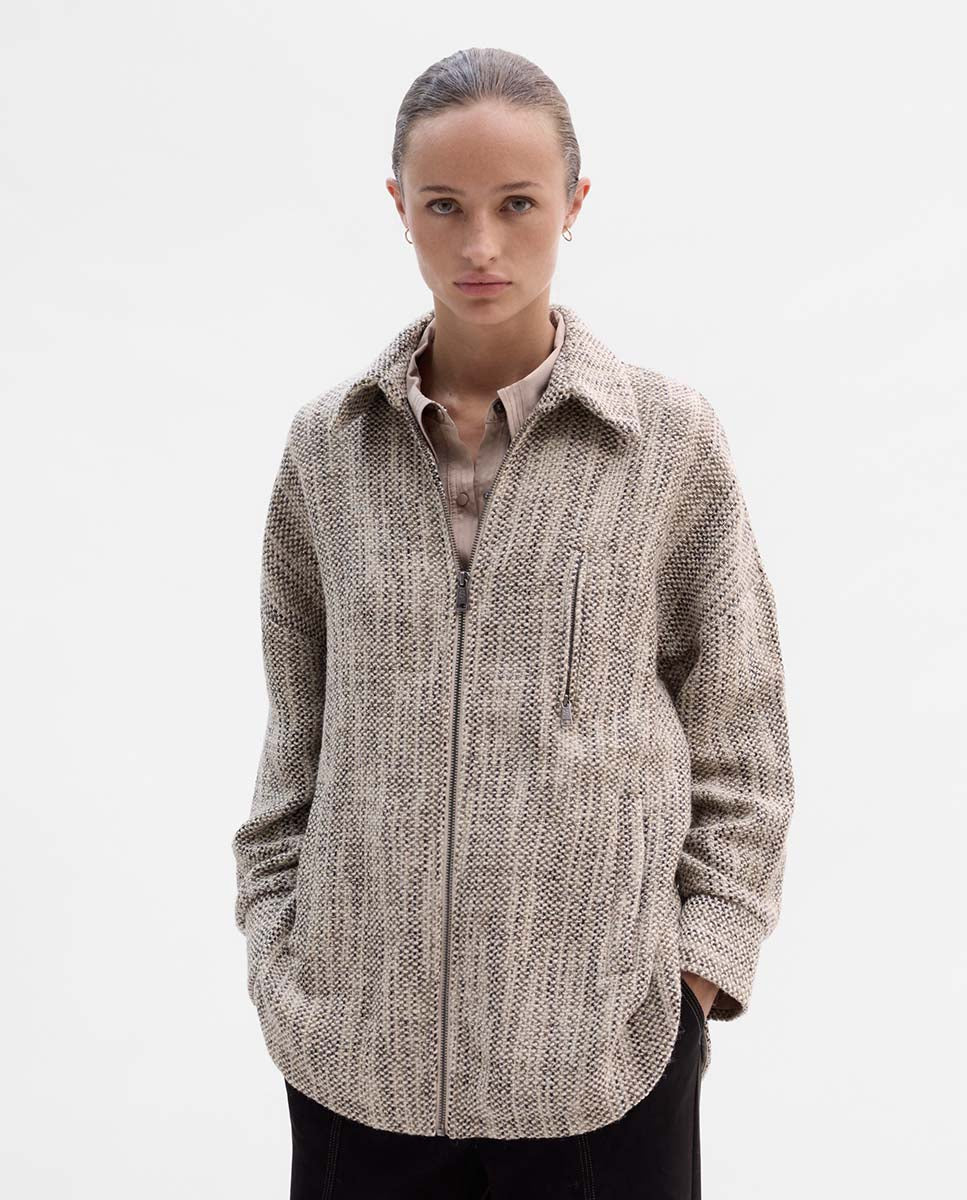 Tweed zip-up overshirt