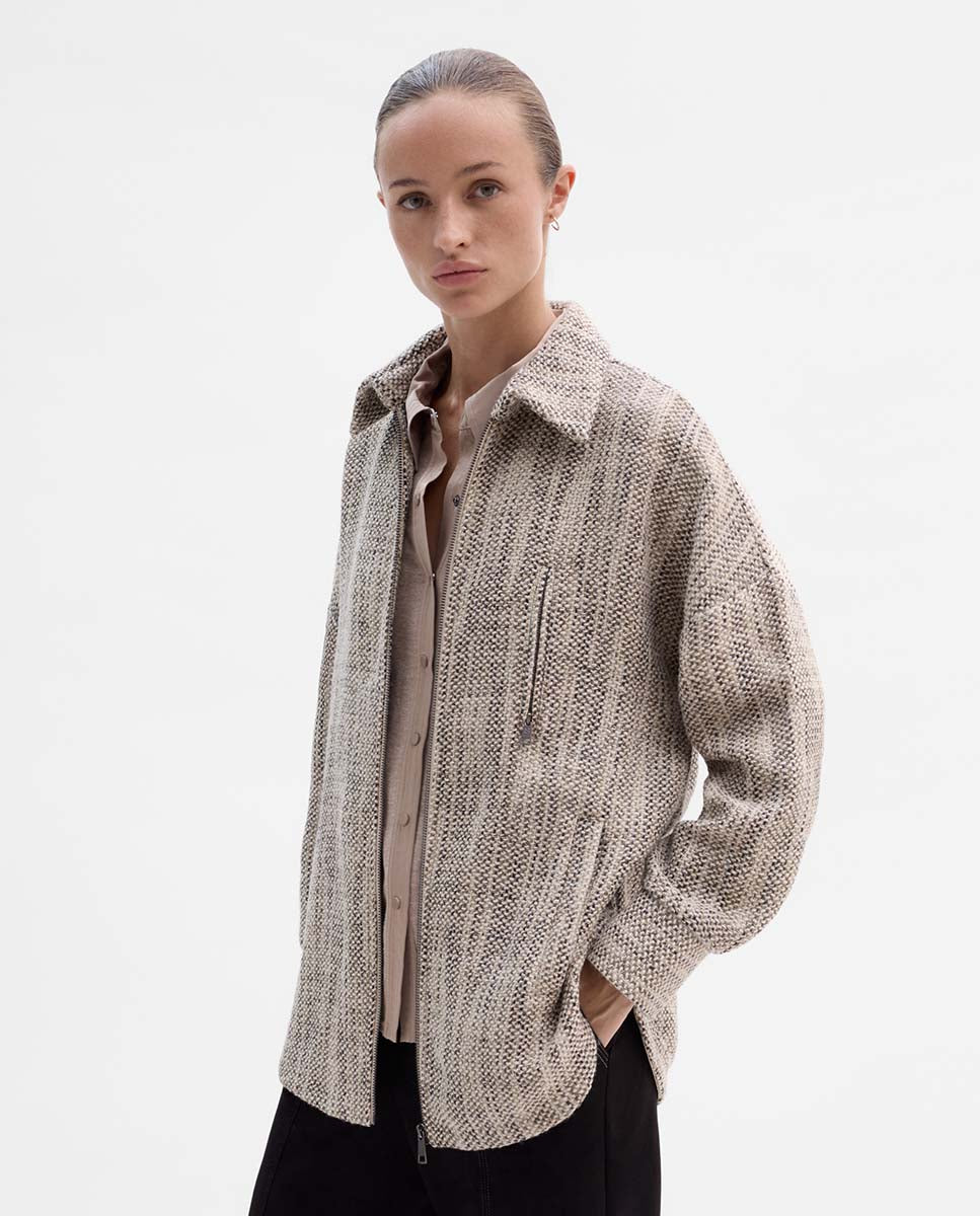 Tweed zip-up overshirt