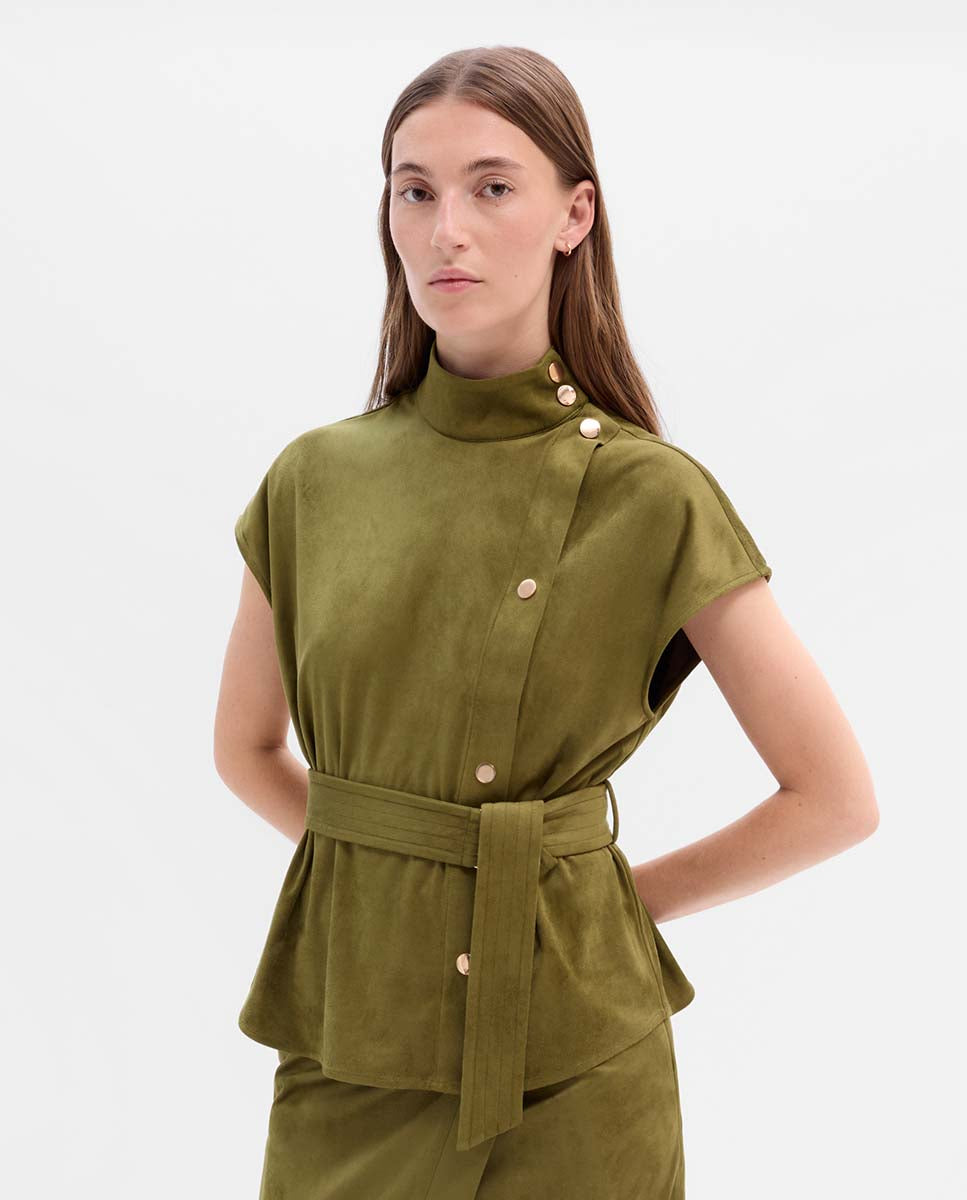 Top antelina cuello tira