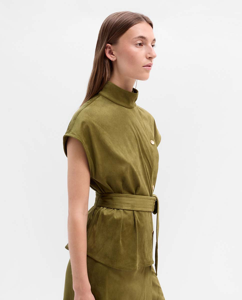 Top antelina cuello tira