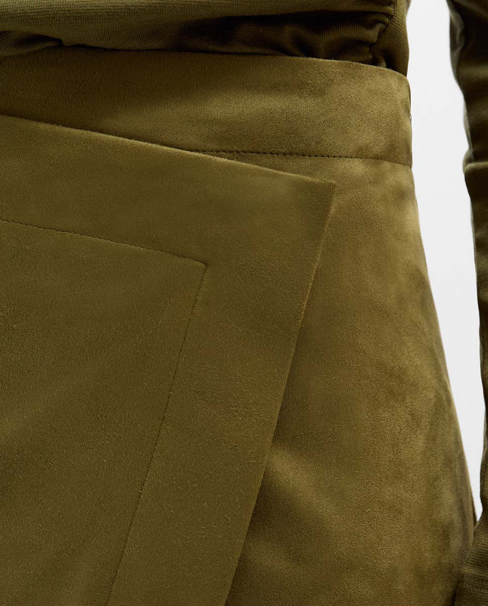 Wrapped suede midi skirt