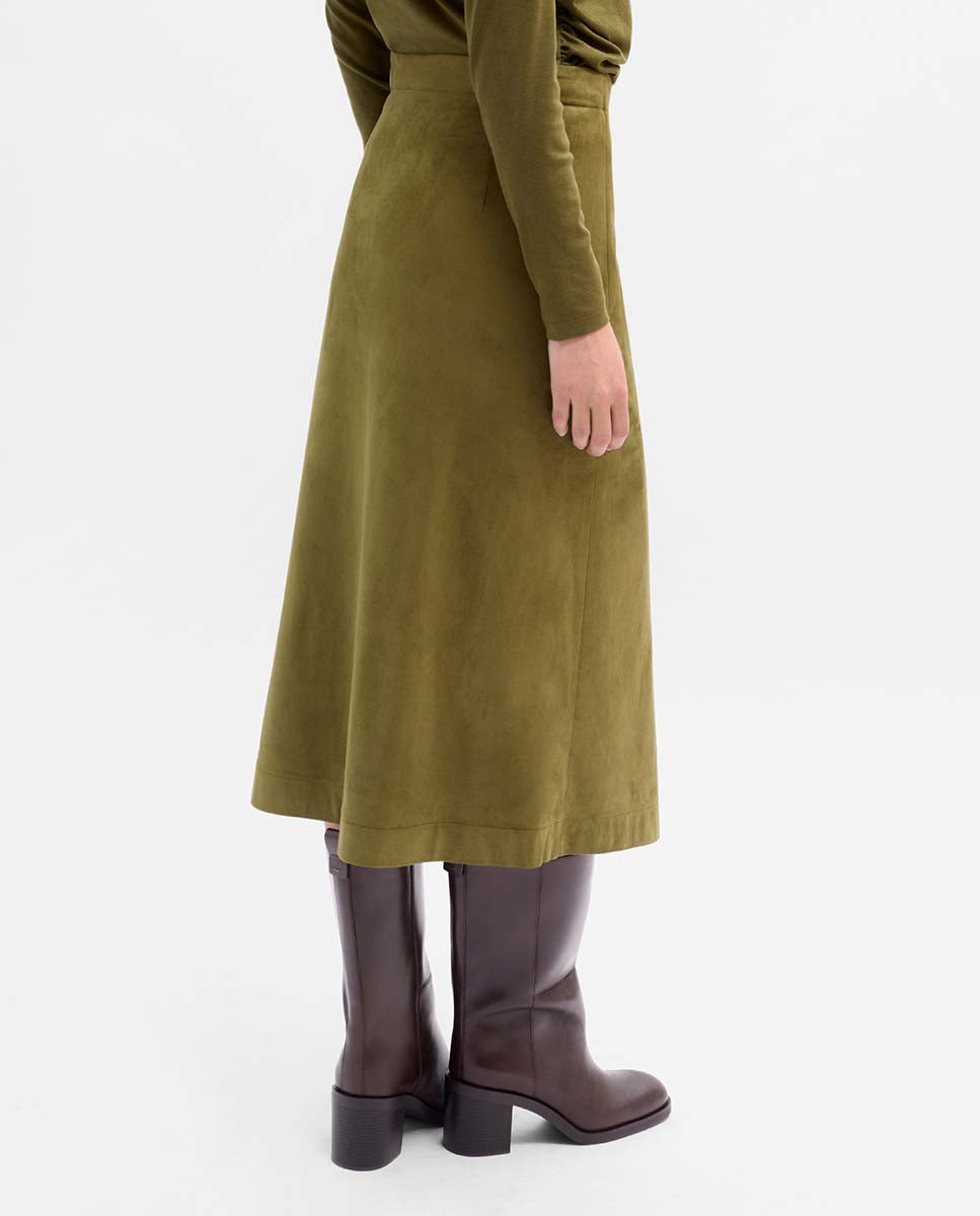 Wrapped suede midi skirt