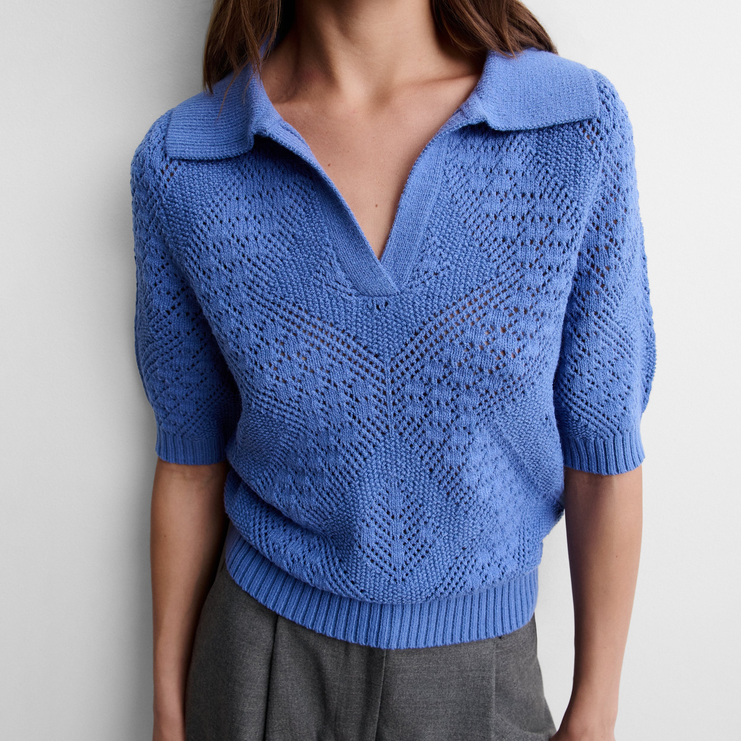 Polo-neck knit top