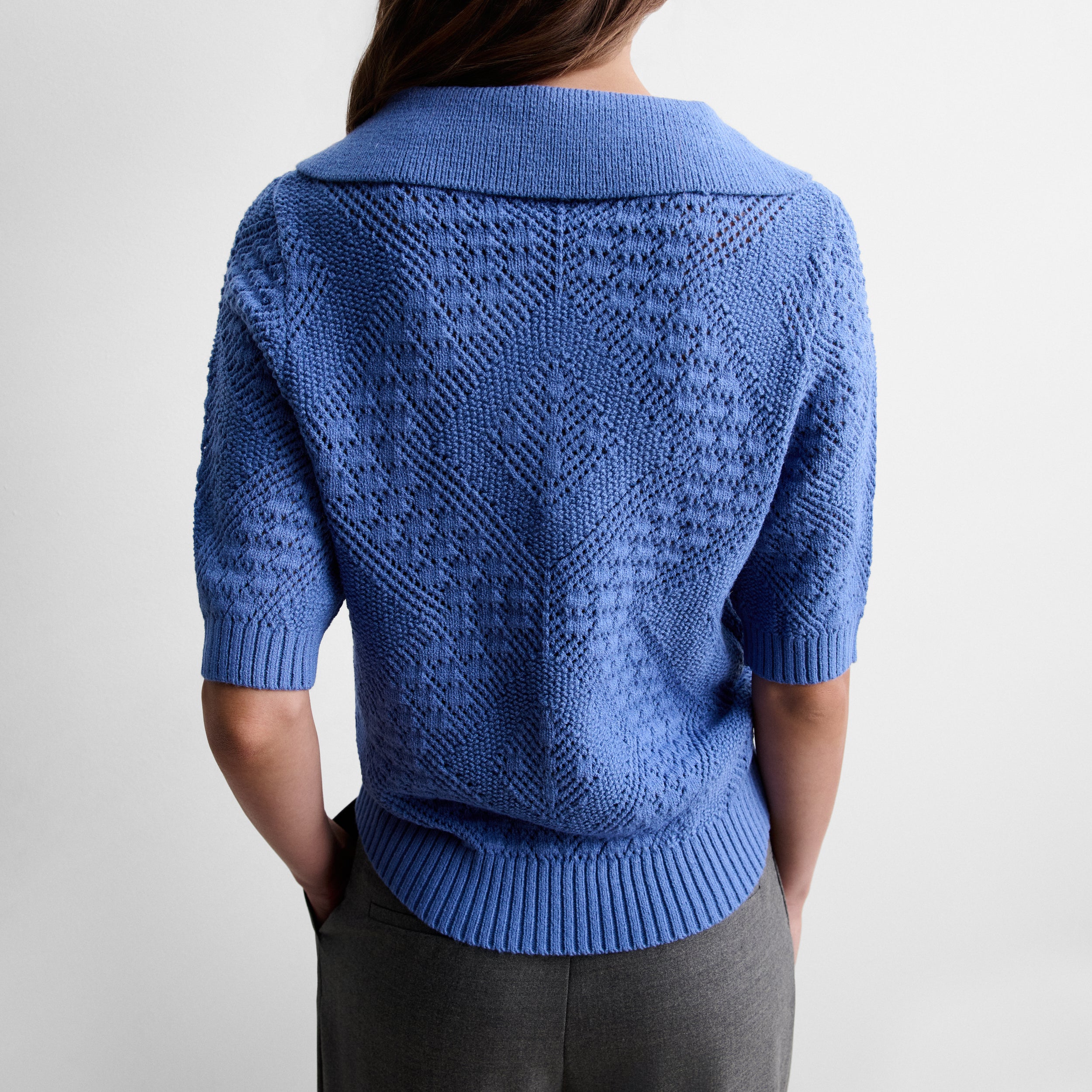 Polo-neck knit top