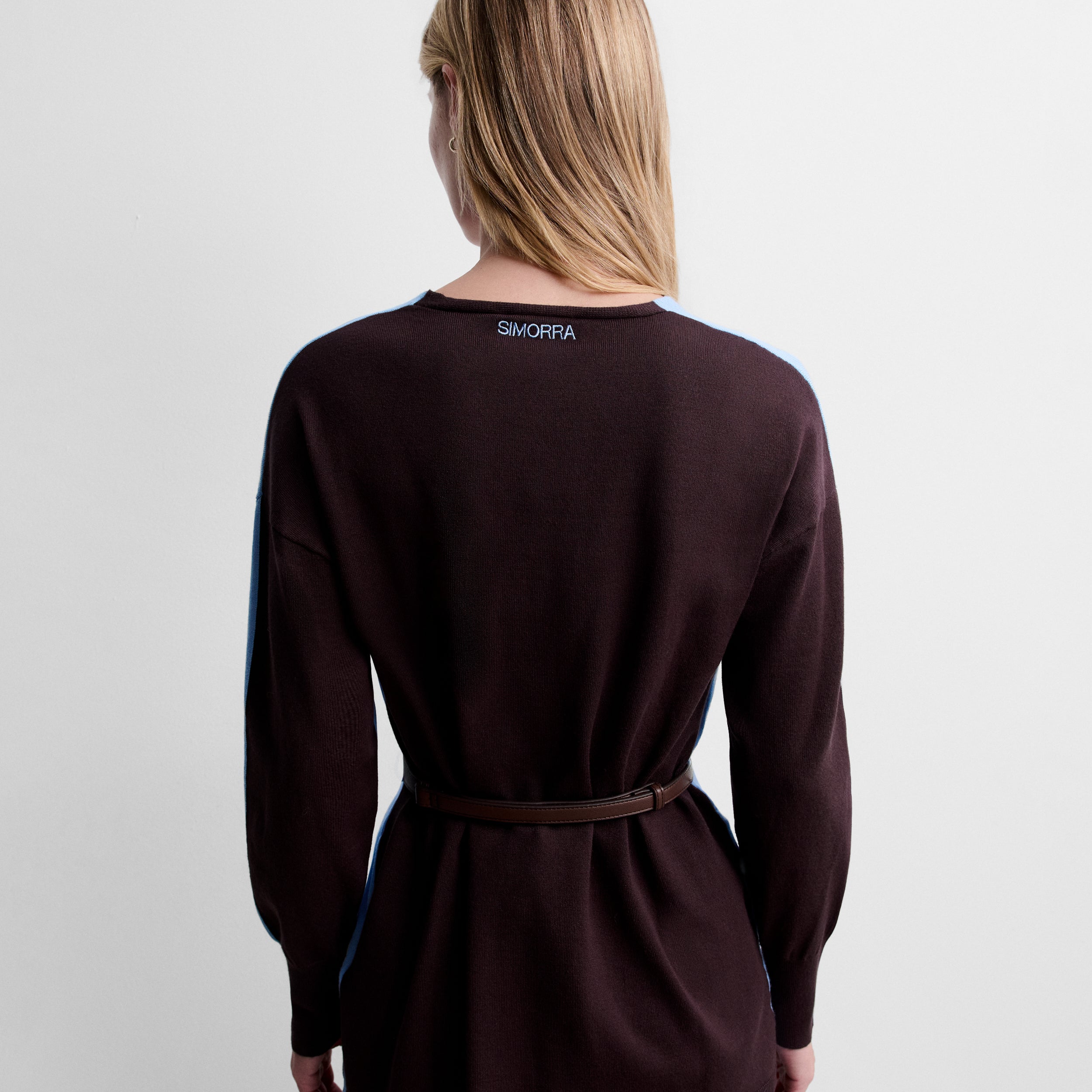 Two-tone sweater with belt