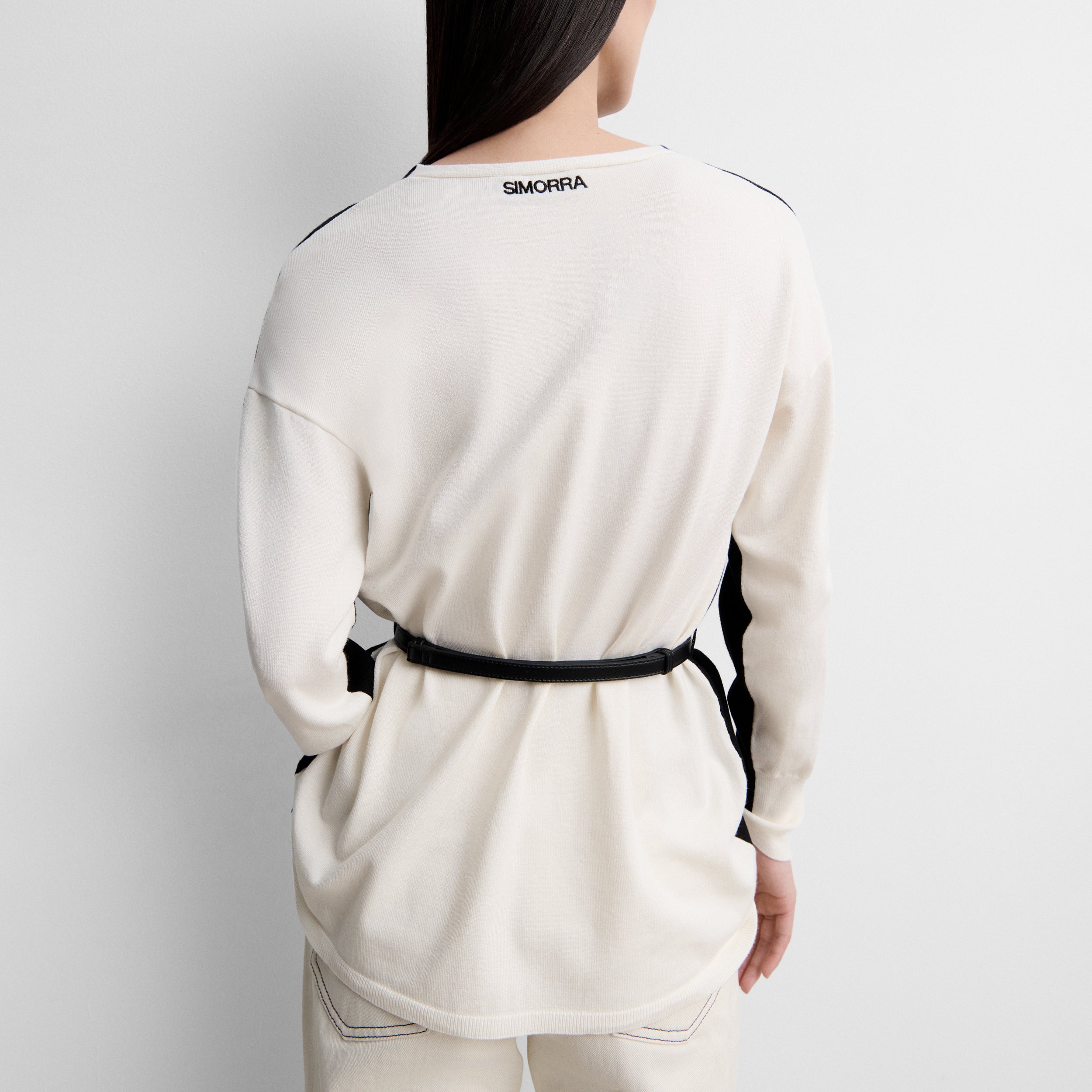 Two-tone sweater with belt