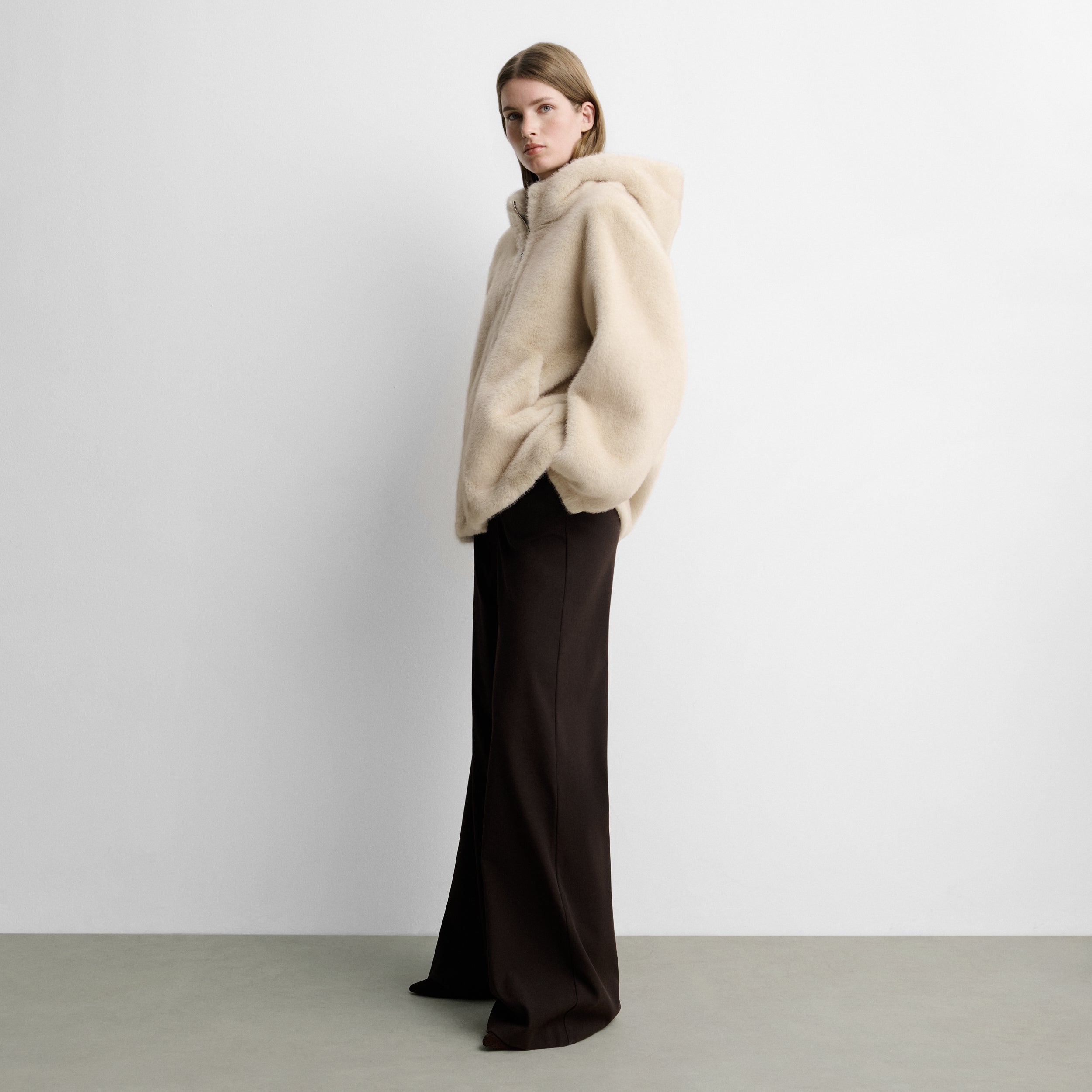 Faux-fur effect long jacket