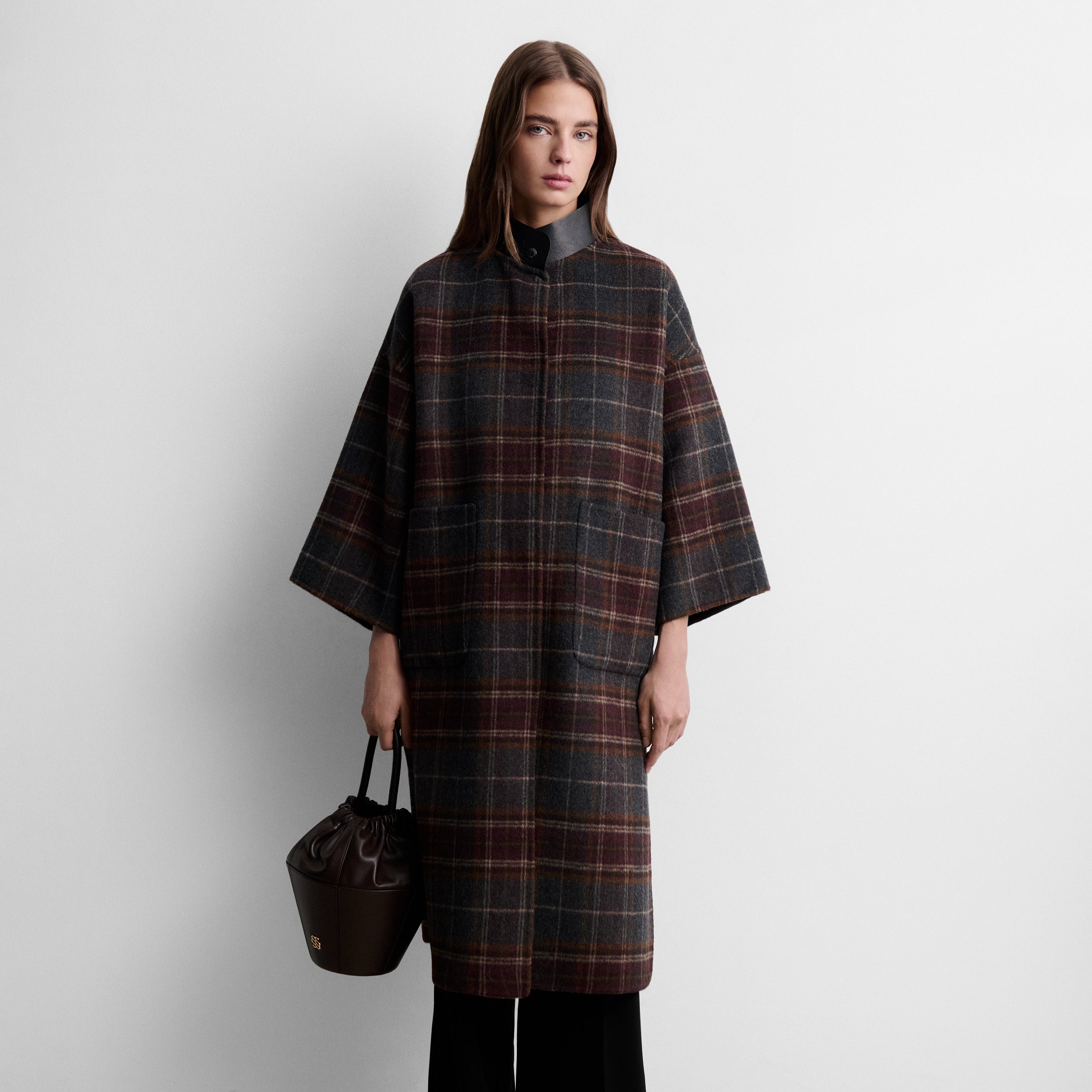 Reversible checked cape