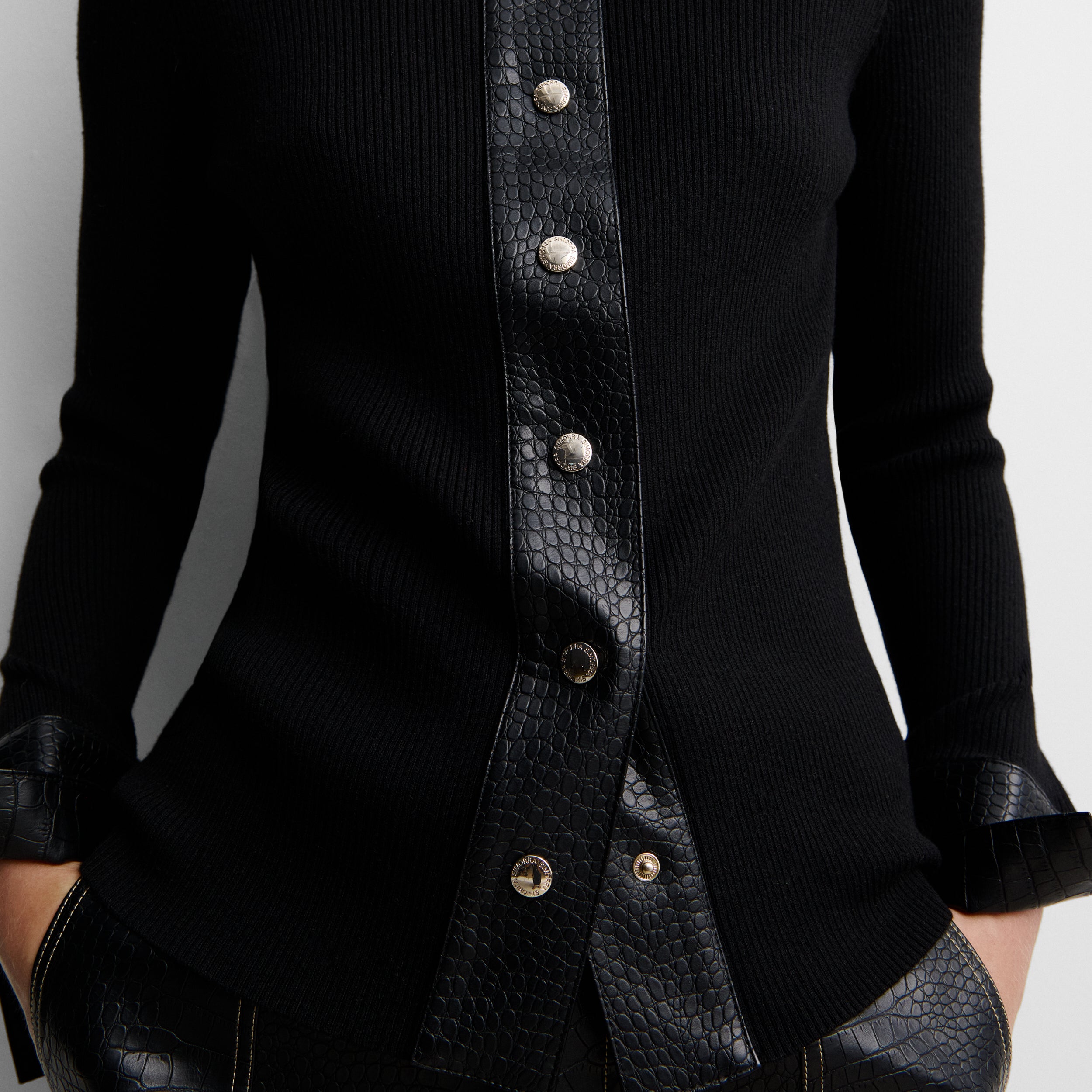 Short two-material cardigan