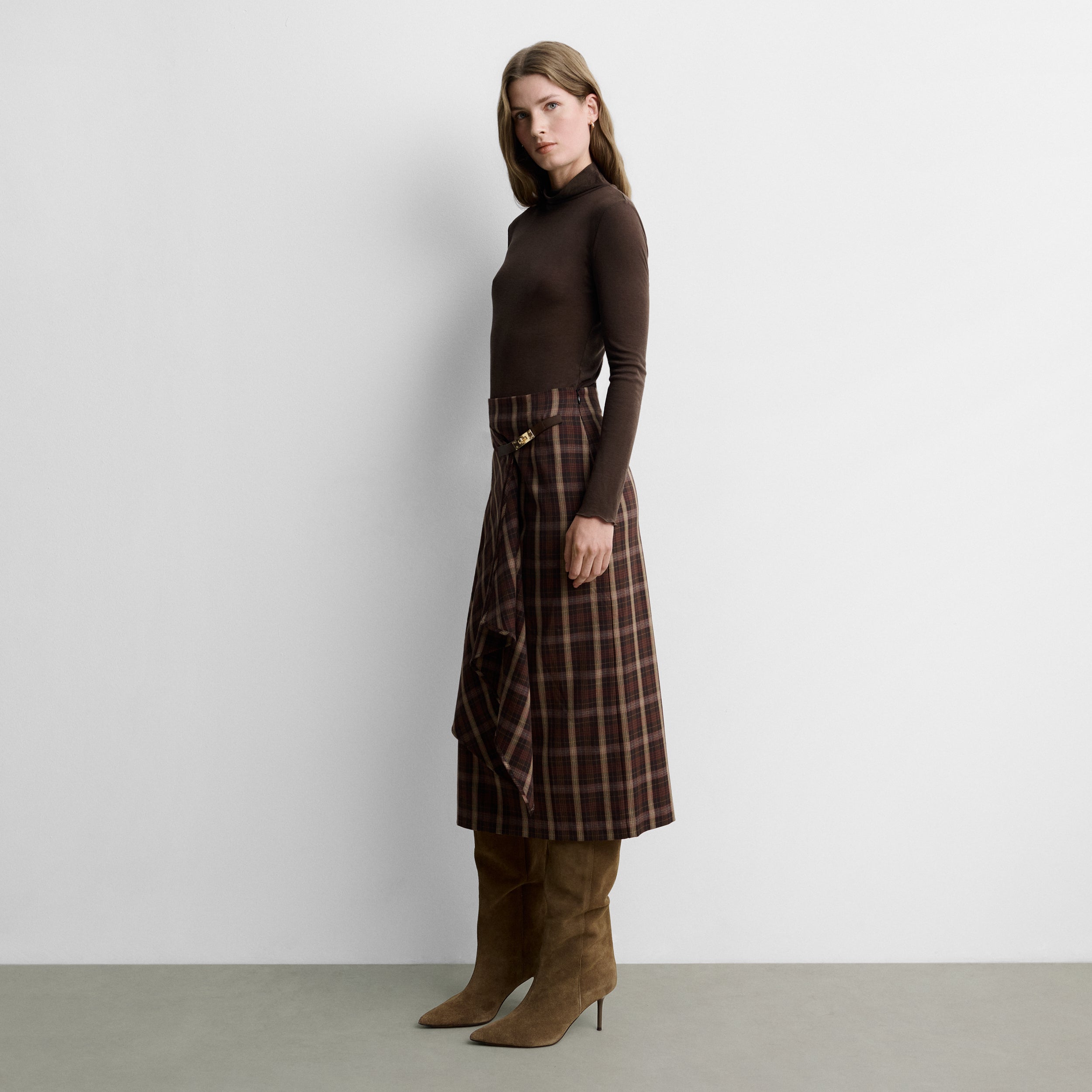 Checked skirt with metal hardware