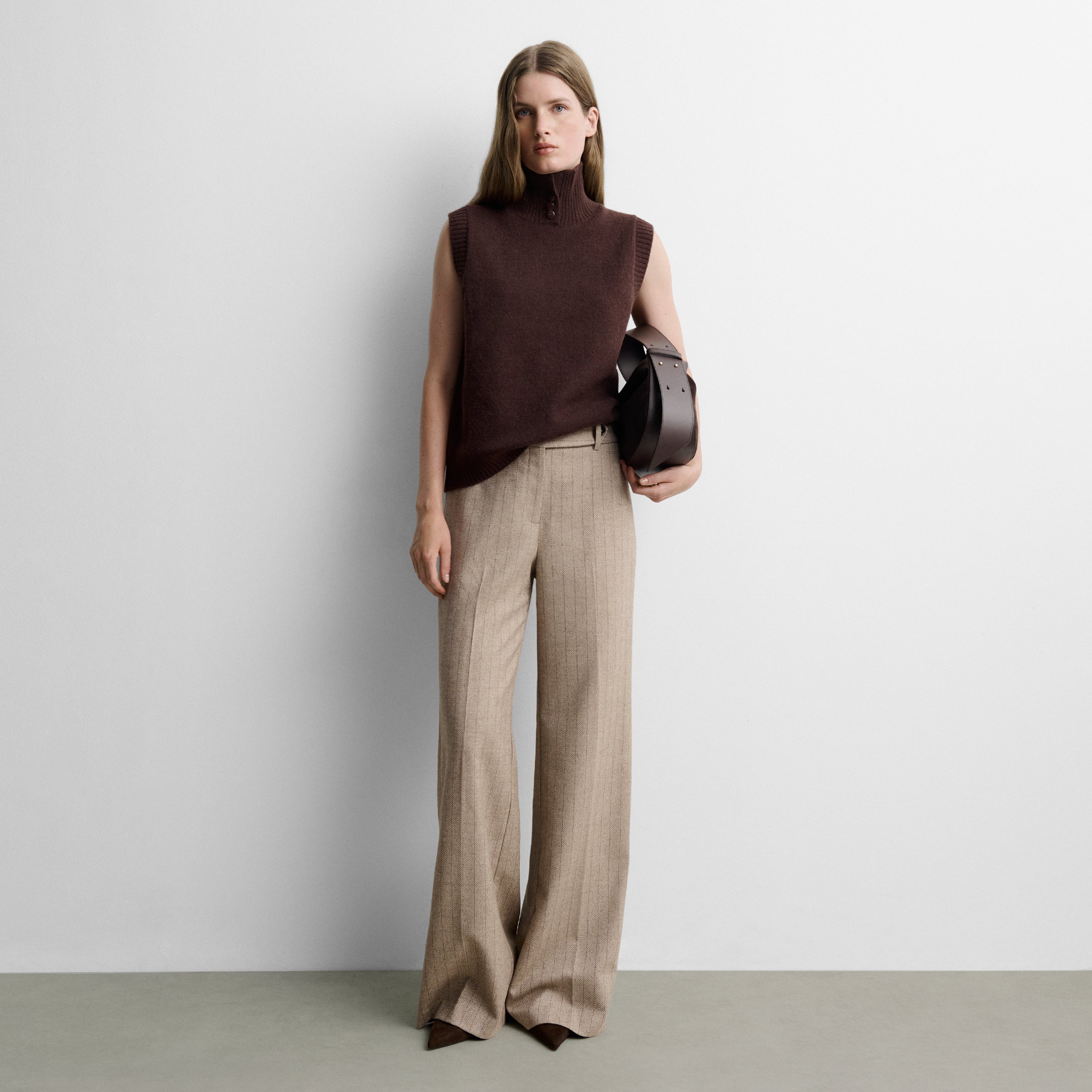 Flared herringbone trousers
