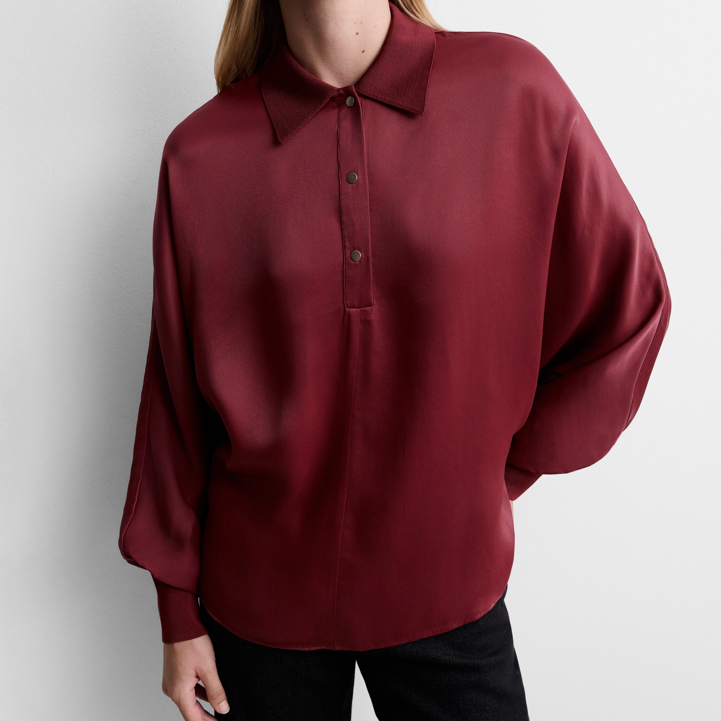 Satin blouse with batwing sleeve