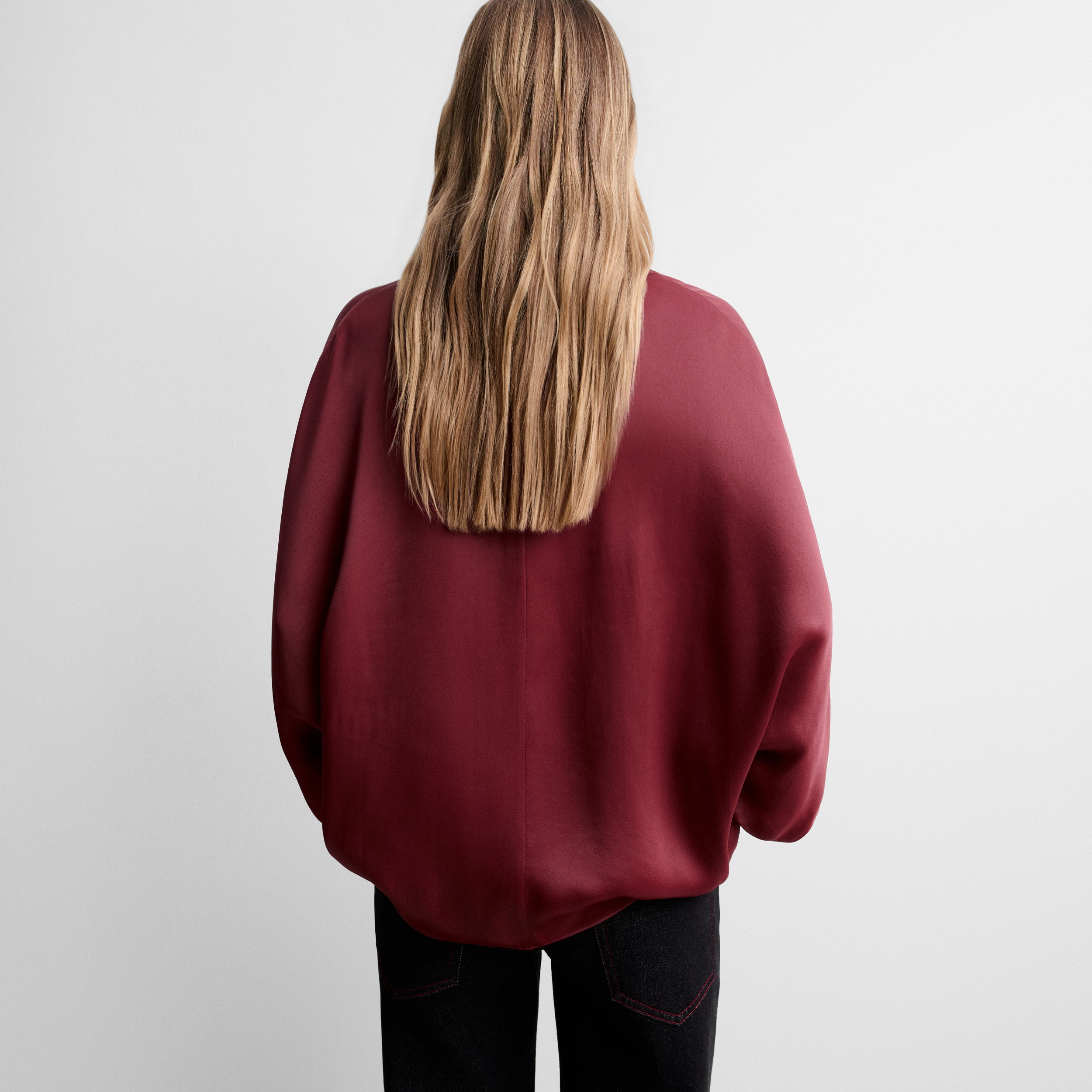 Satin blouse with batwing sleeve