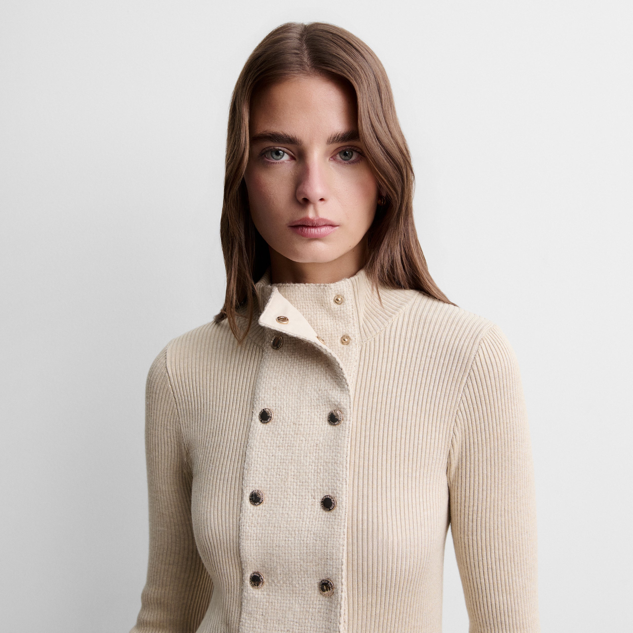 Short two-material cardigan