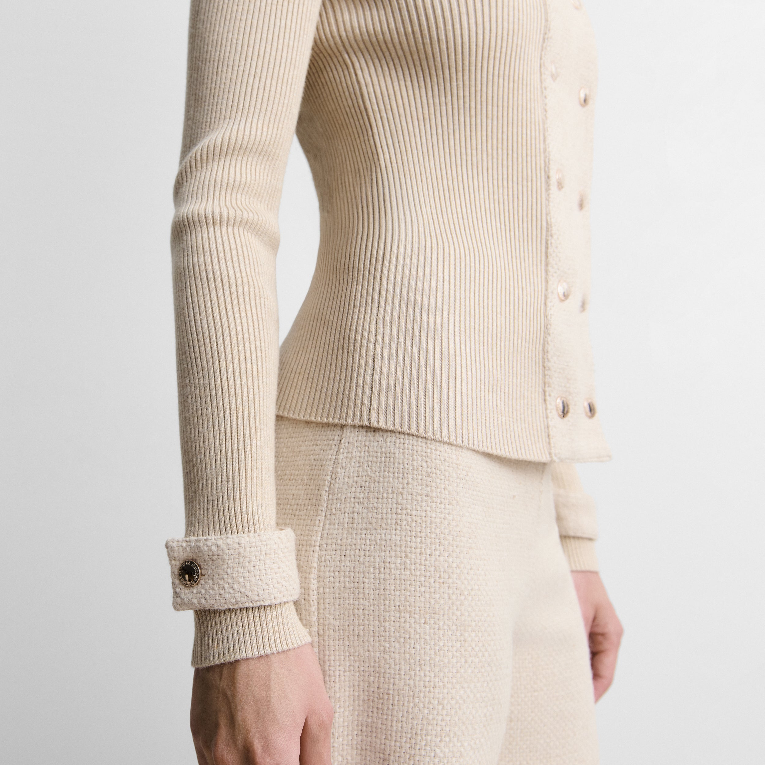 Short two-material cardigan
