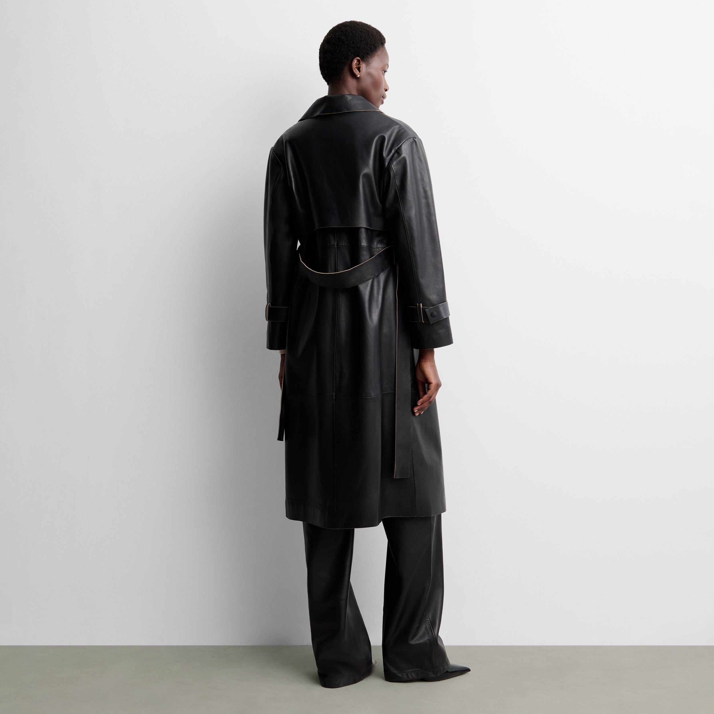Long faux leather trench coat