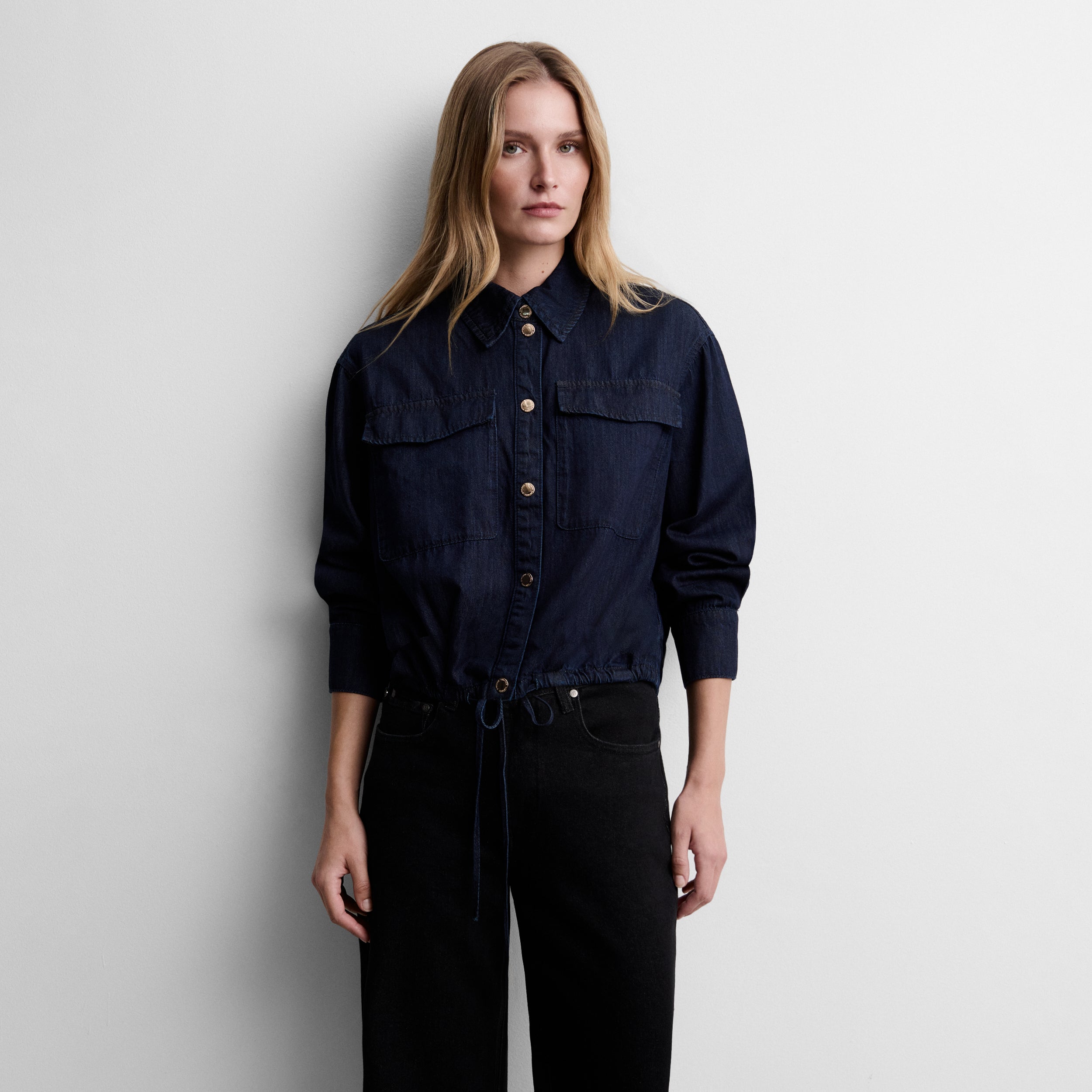 Denim-effect crop blouse