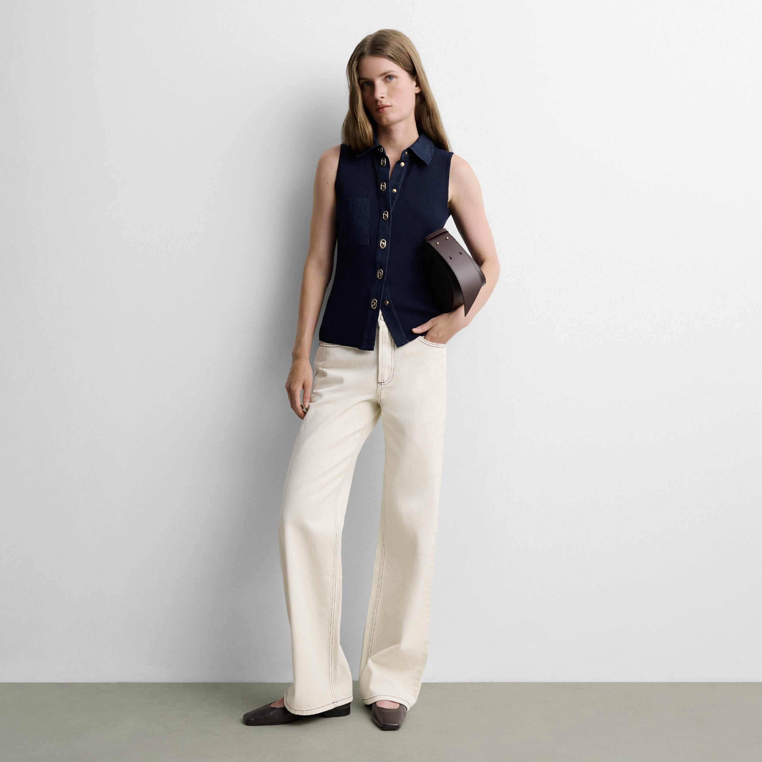 Two-material knit top