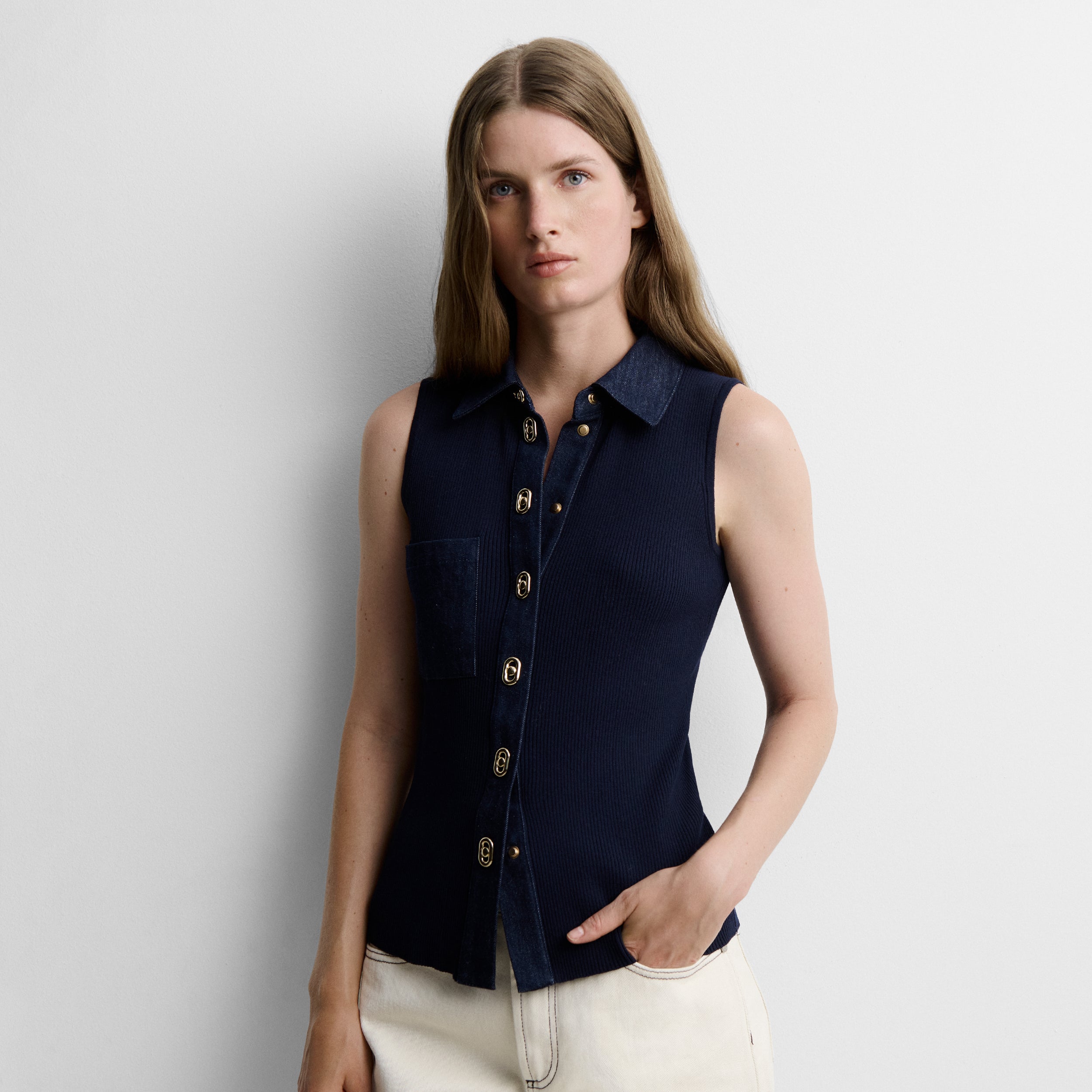 Two-material knit top