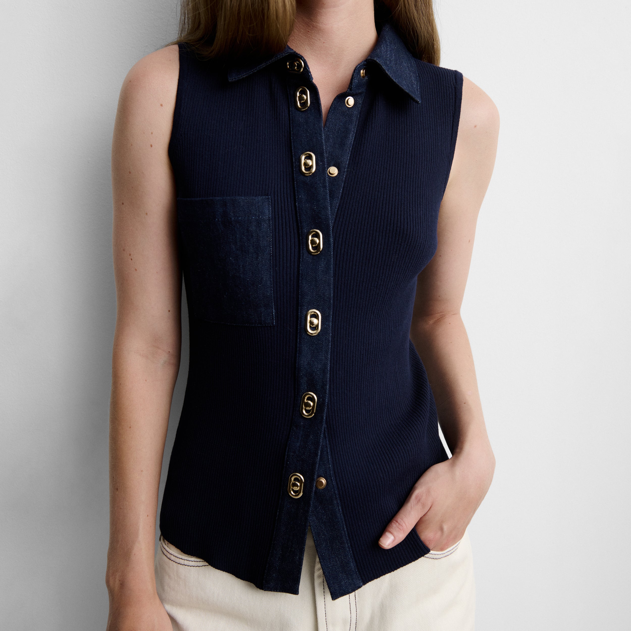 Two-material knit top