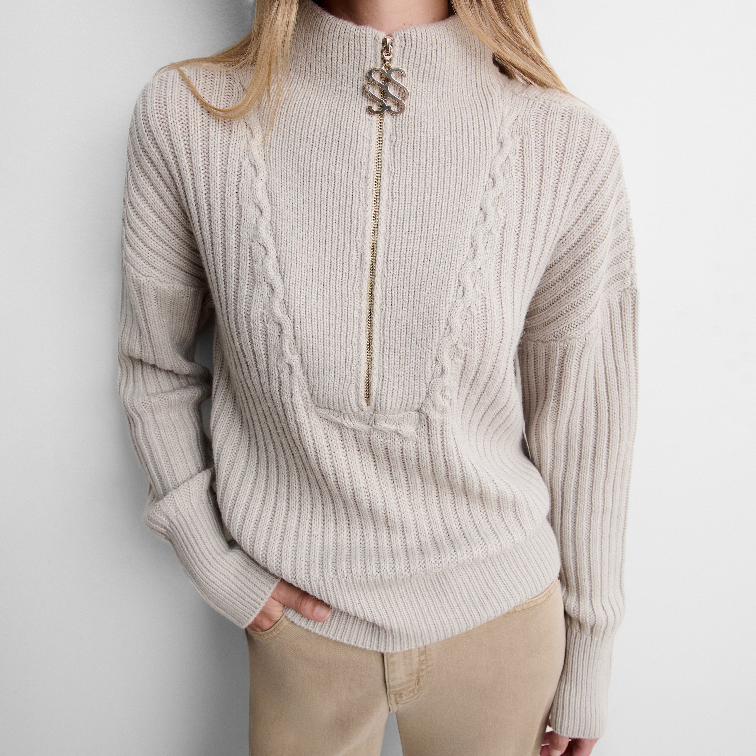 High-neck knit sweater