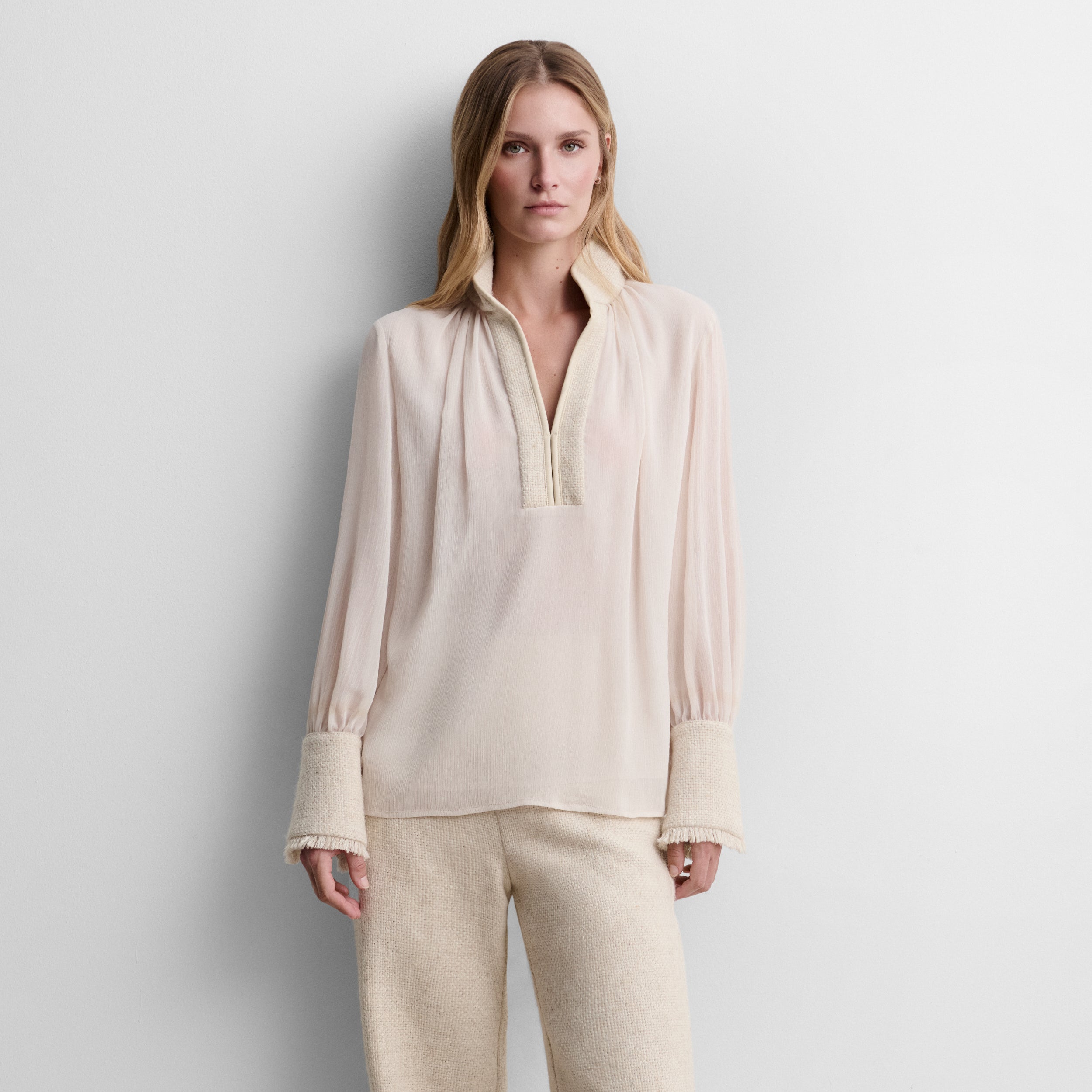 Two-material chiffon blouse
